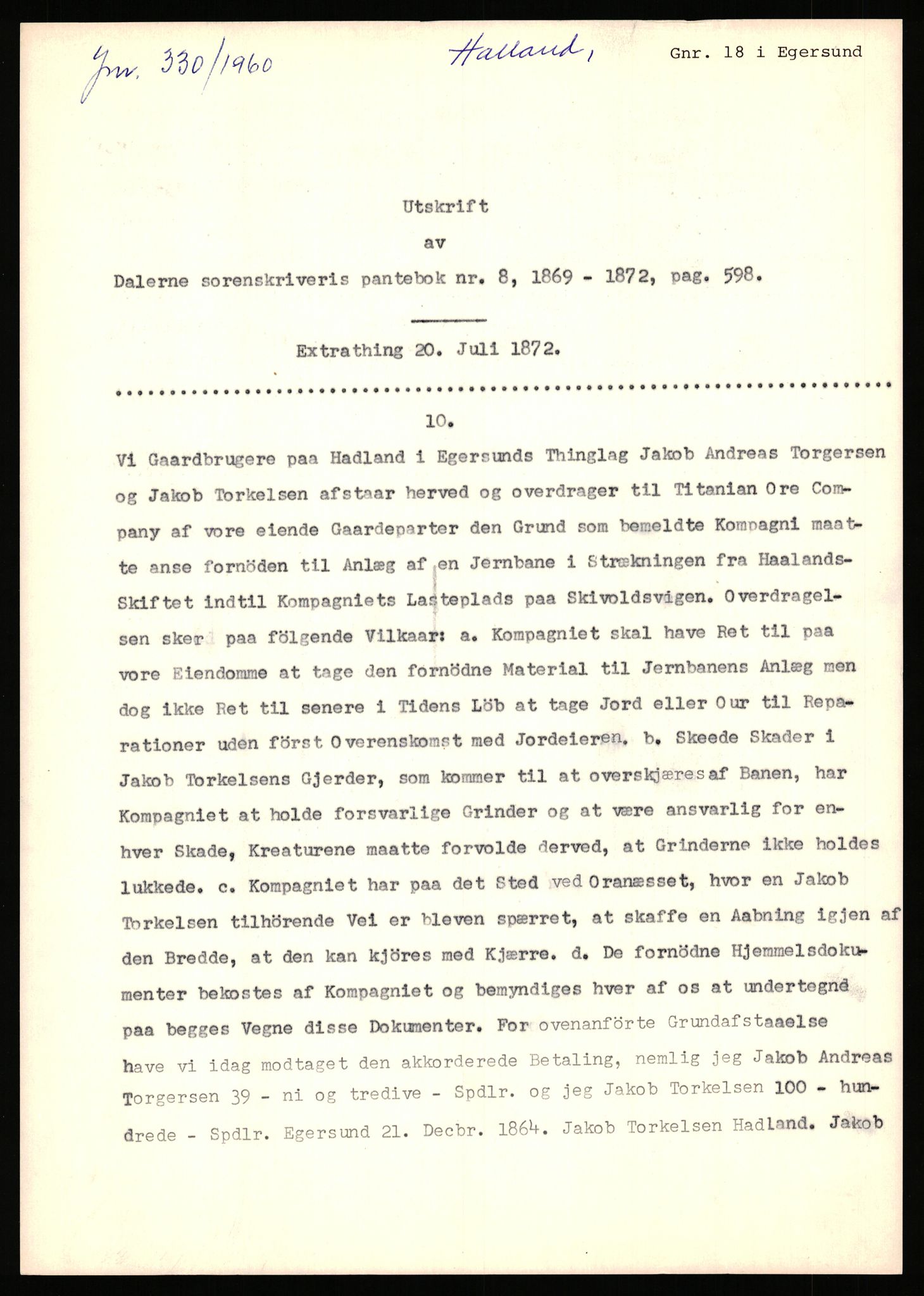 Statsarkivet i Stavanger, AV/SAST-A-101971/03/Y/Yj/L0029: Avskrifter sortert etter gårdsnavn: Haga i Skjold - Handeland, 1750-1930, p. 39