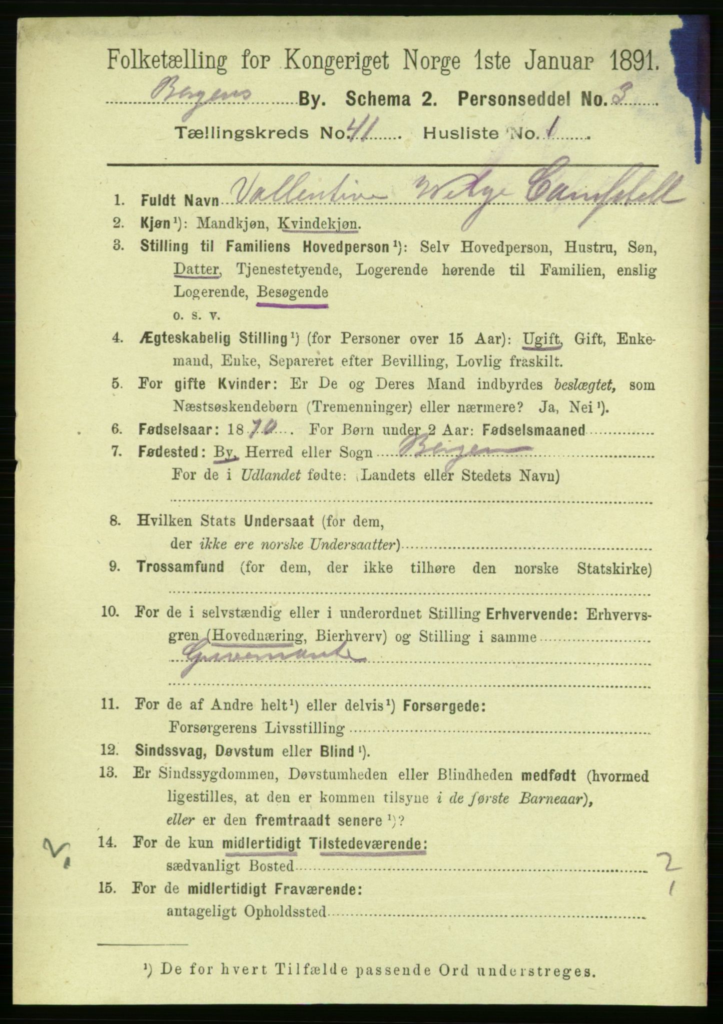 RA, 1891 Census for 1301 Bergen, 1891, p. 48991