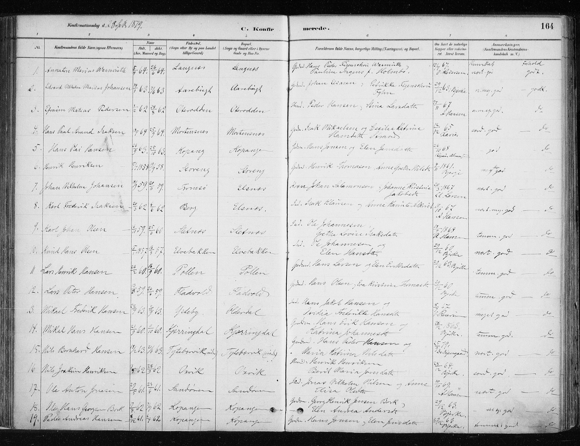 Lyngen sokneprestembete, AV/SATØ-S-1289/H/He/Hea/L0007kirke: Parish register (official) no. 7, 1879-1890, p. 164