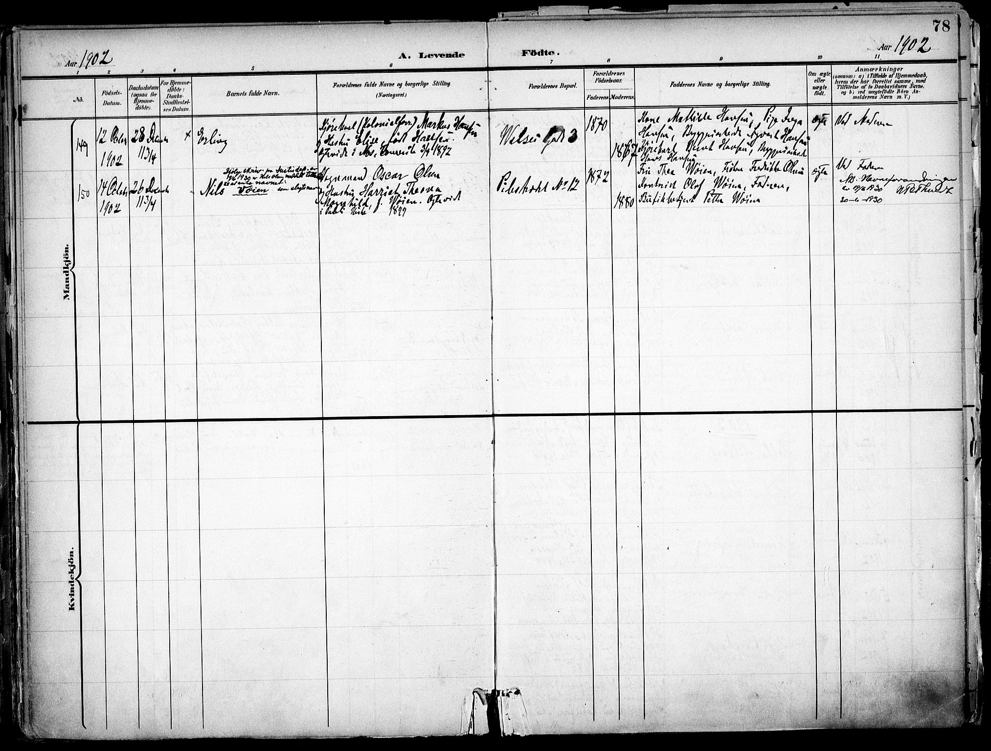 Trefoldighet prestekontor Kirkebøker, AV/SAO-A-10882/F/Fa/L0007: Parish register (official) no. I 7, 1900-1914, p. 78