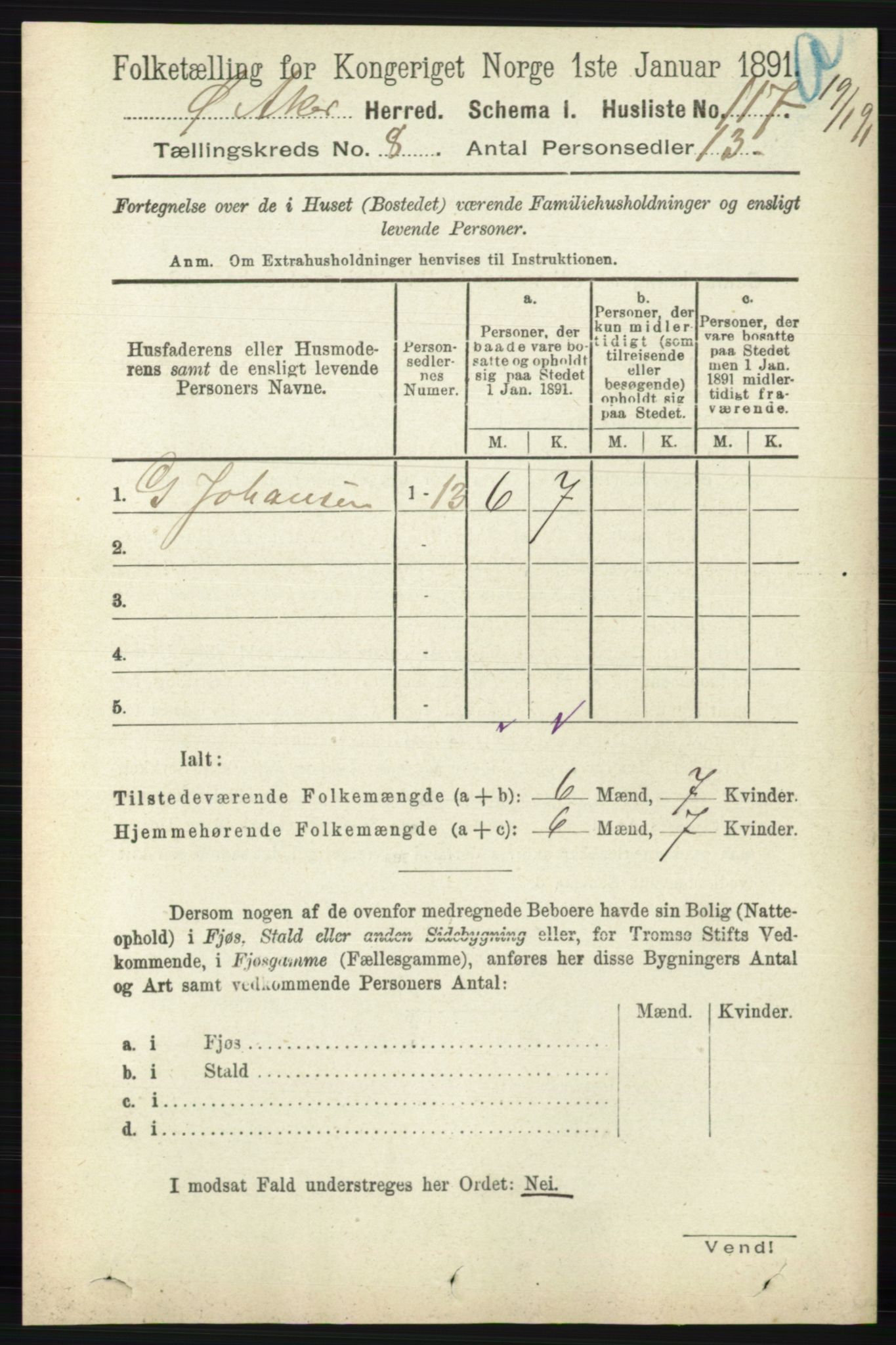 RA, 1891 census for 0218 Aker, 1891, p. 7221