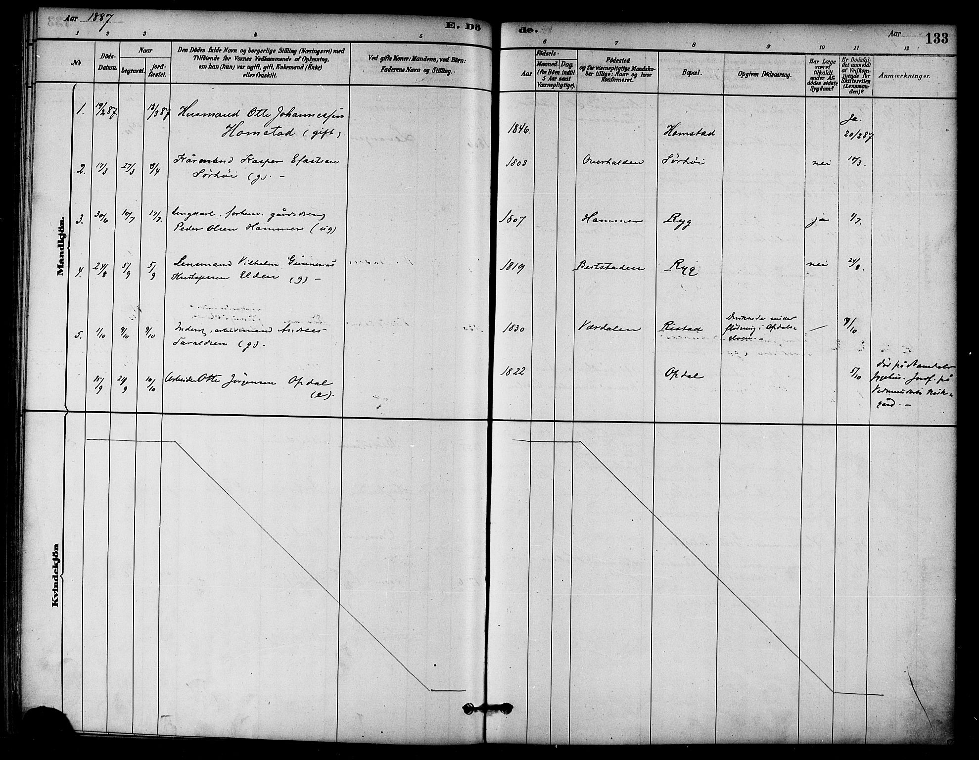 Ministerialprotokoller, klokkerbøker og fødselsregistre - Nord-Trøndelag, SAT/A-1458/766/L0563: Parish register (official) no. 767A01, 1881-1899, p. 133