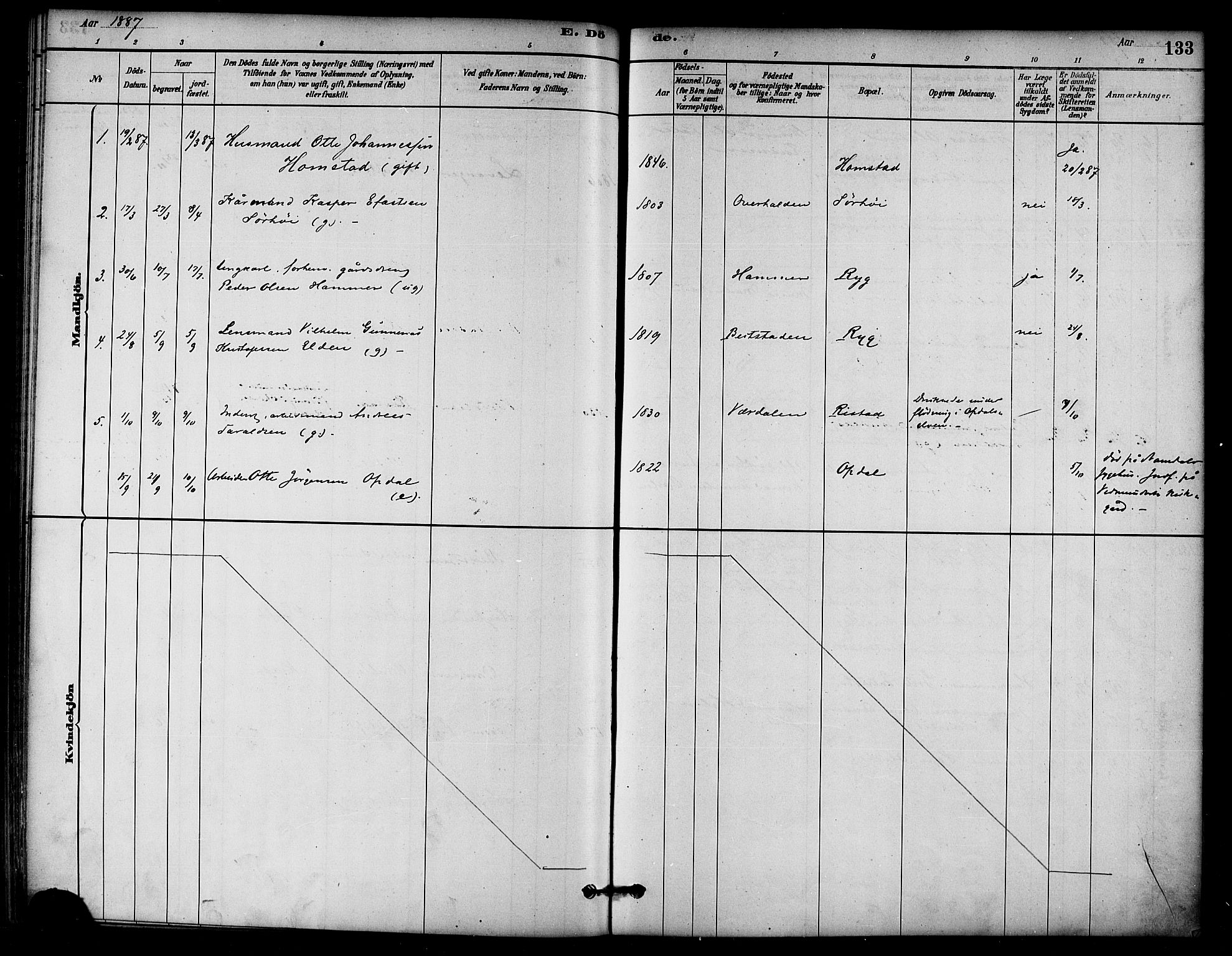 Ministerialprotokoller, klokkerbøker og fødselsregistre - Nord-Trøndelag, AV/SAT-A-1458/766/L0563: Parish register (official) no. 767A01, 1881-1899, p. 133