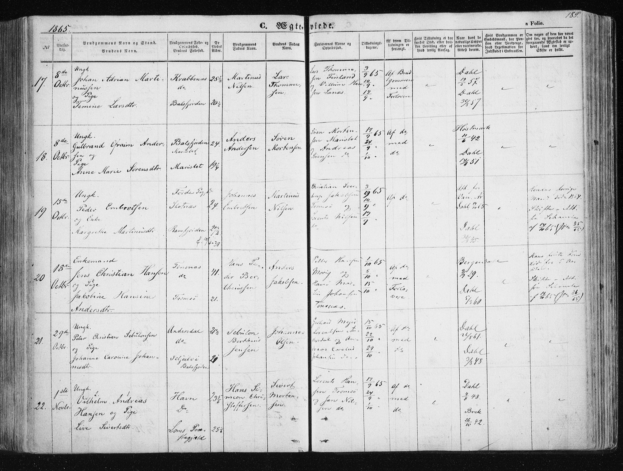 Tromsøysund sokneprestkontor, AV/SATØ-S-1304/G/Ga/L0001kirke: Parish register (official) no. 1, 1856-1867, p. 189