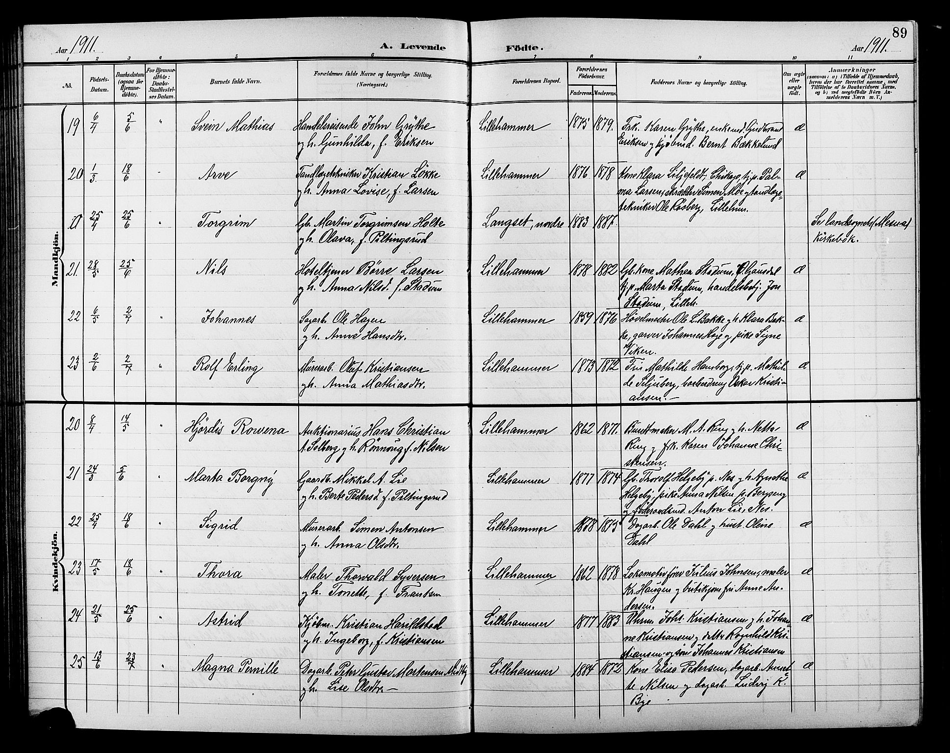 Lillehammer prestekontor, AV/SAH-PREST-088/H/Ha/Hab/L0001: Parish register (copy) no. 1, 1901-1913, p. 89