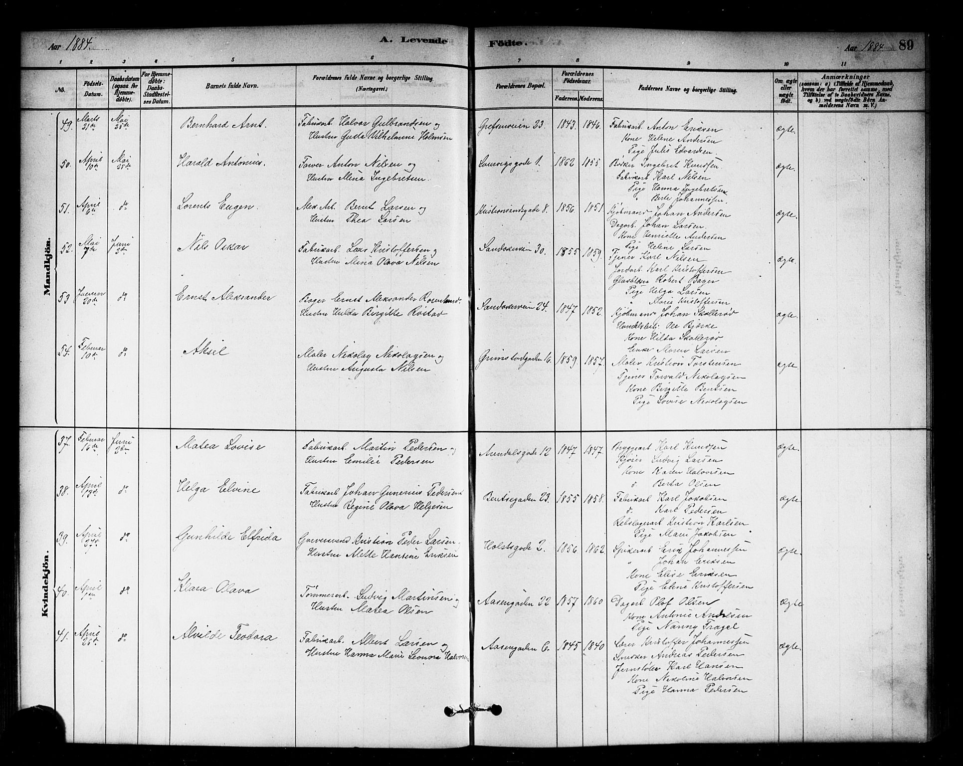 Sagene prestekontor Kirkebøker, SAO/A-10796/G/L0001: Parish register (copy) no. 1, 1880-1891, p. 89