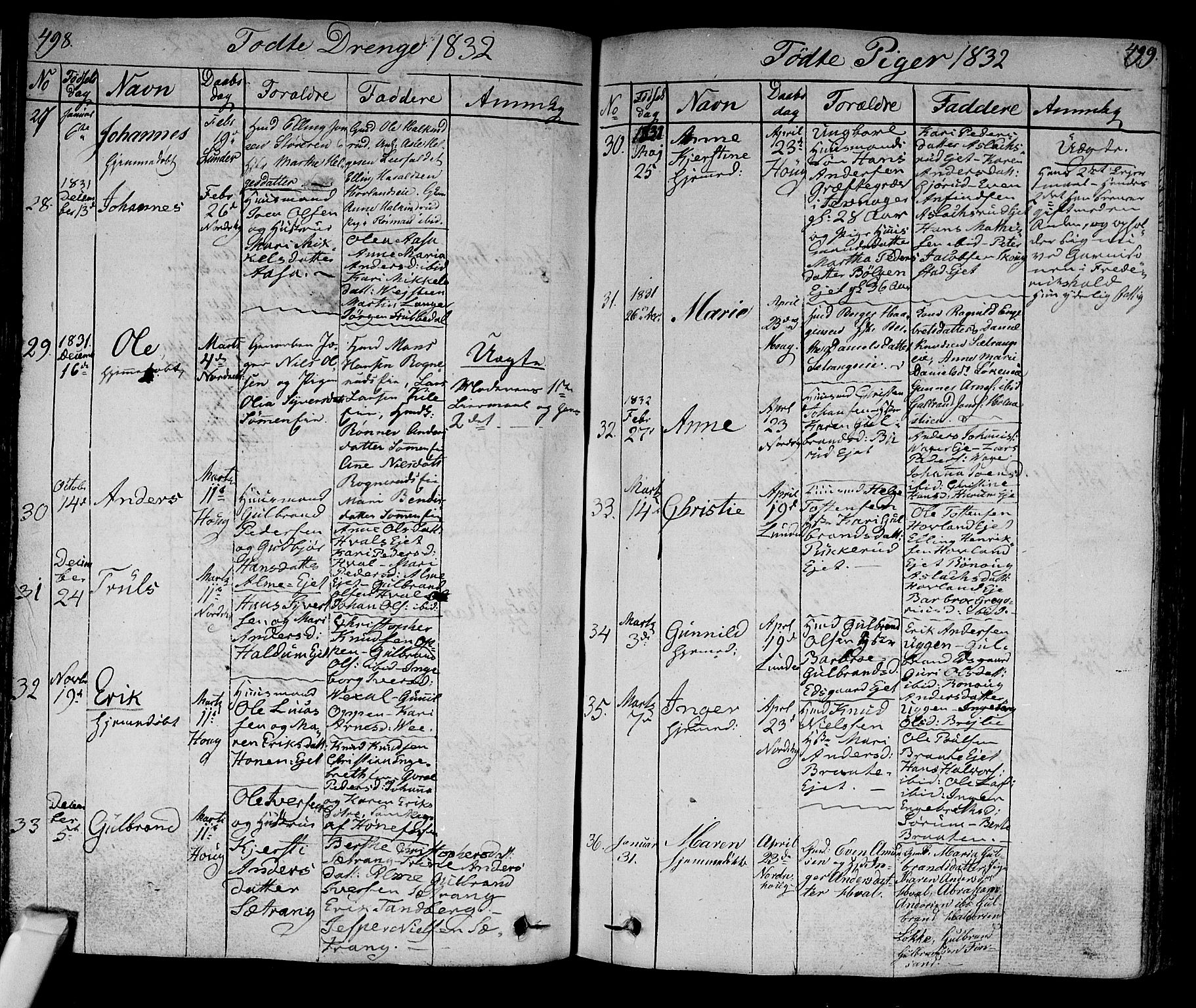 Norderhov kirkebøker, AV/SAKO-A-237/F/Fa/L0009: Parish register (official) no. 9, 1819-1837, p. 498-499