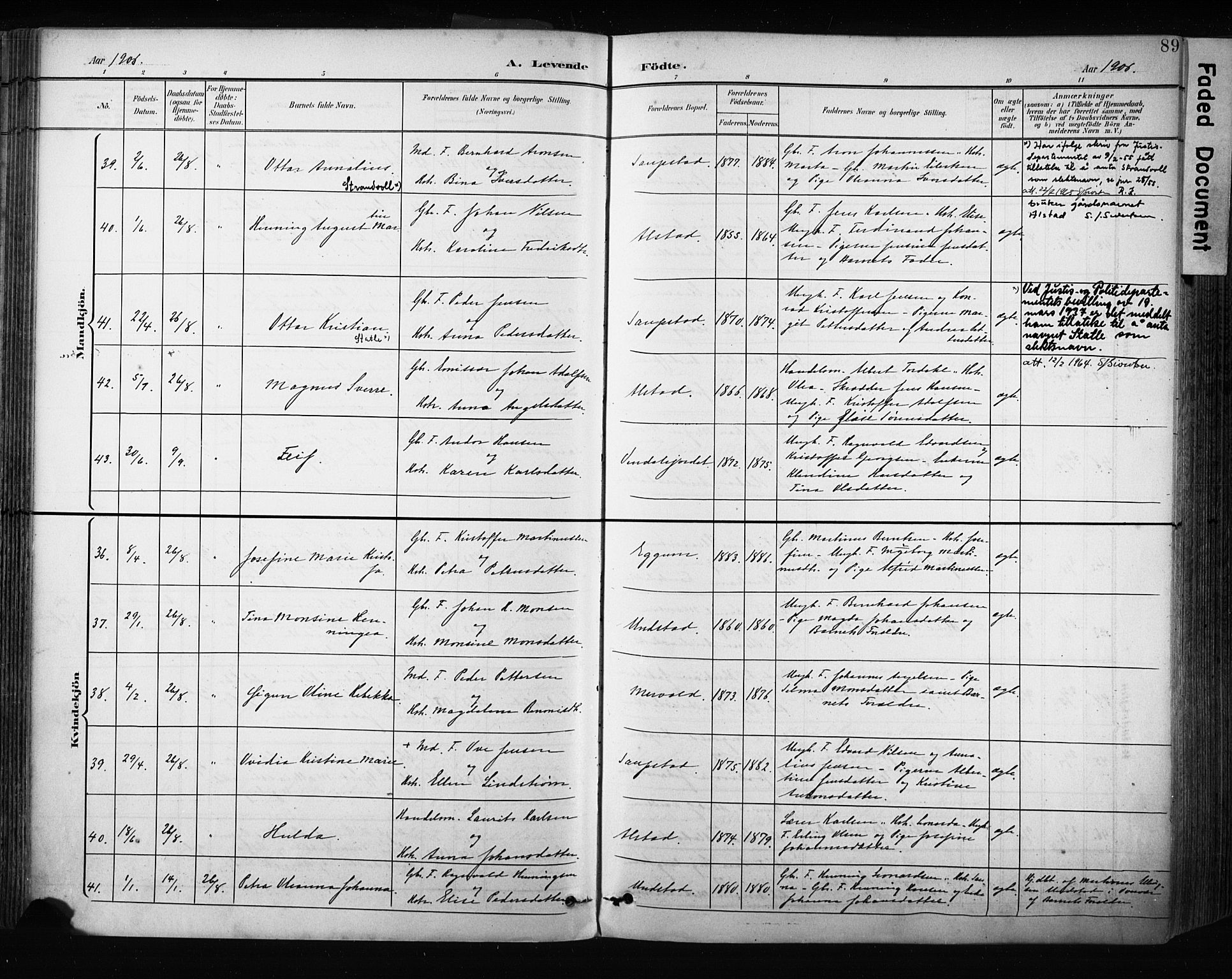 Ministerialprotokoller, klokkerbøker og fødselsregistre - Nordland, AV/SAT-A-1459/880/L1134: Parish register (official) no. 880A08, 1899-1908, p. 89