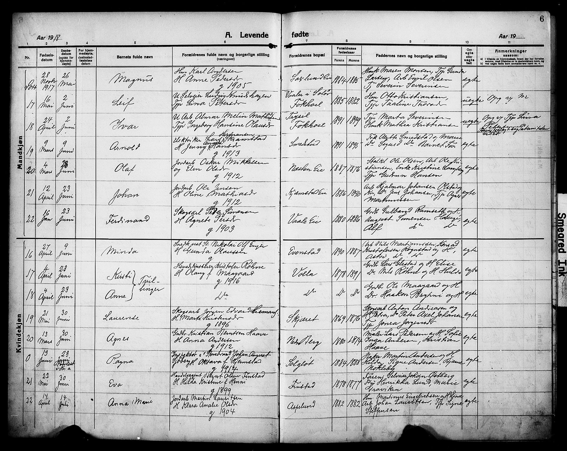 Stange prestekontor, AV/SAH-PREST-002/L/L0016: Parish register (copy) no. 16, 1918-1928, p. 6