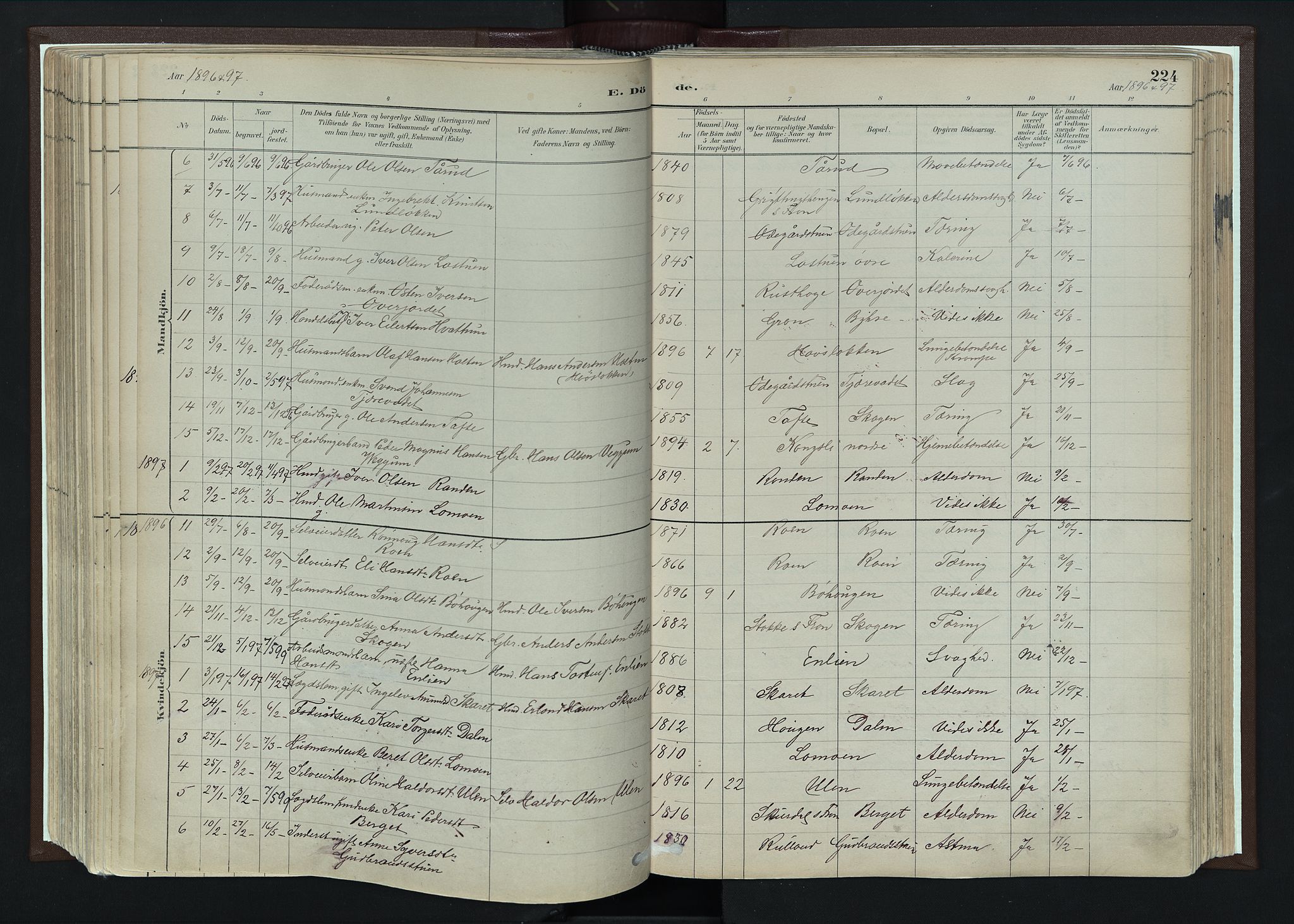 Nord-Fron prestekontor, AV/SAH-PREST-080/H/Ha/Haa/L0004: Parish register (official) no. 4, 1884-1914, p. 224