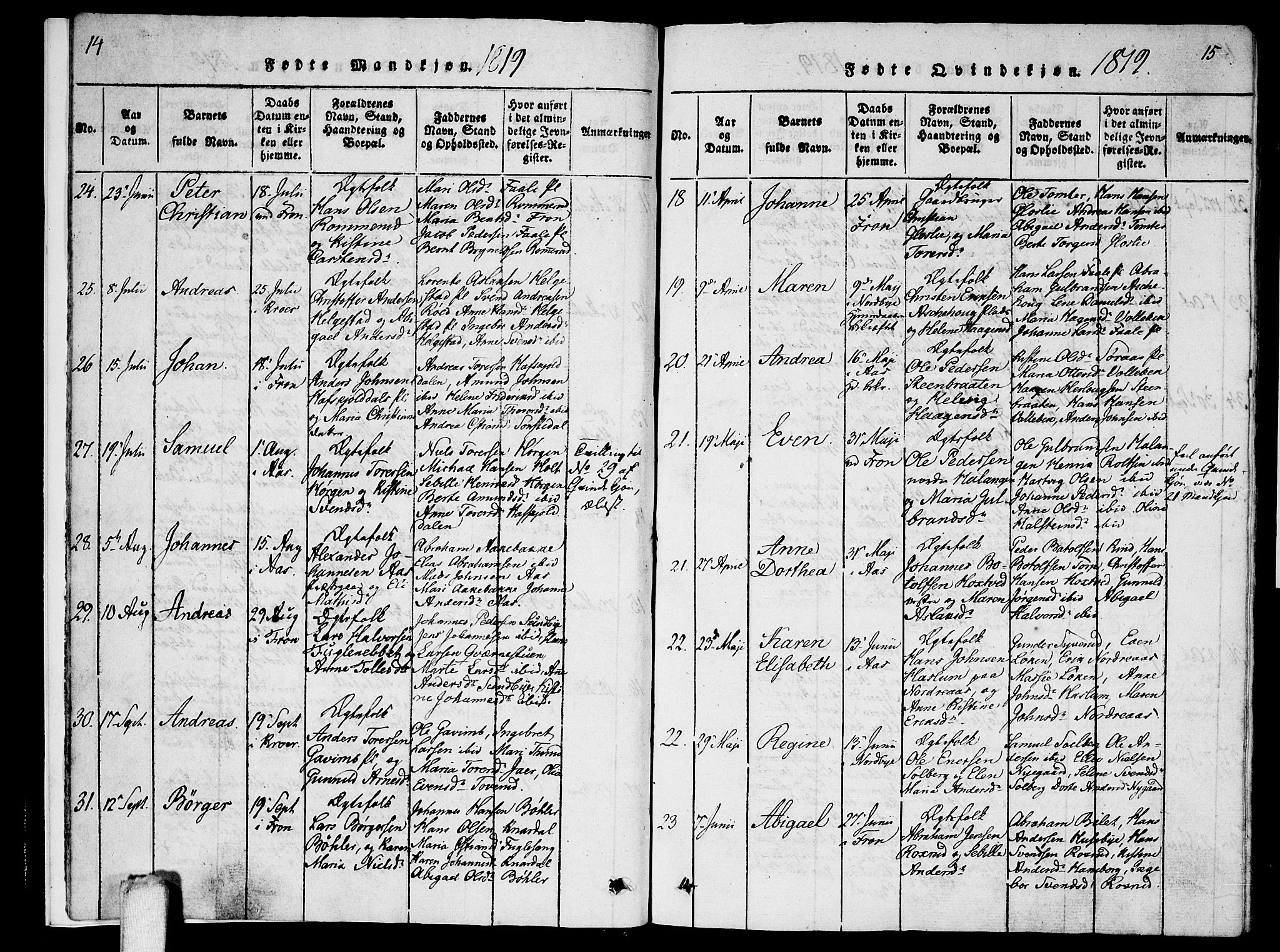 Ås prestekontor Kirkebøker, SAO/A-10894/F/Fa/L0004: Parish register (official) no. I 4, 1818-1826, p. 14-15