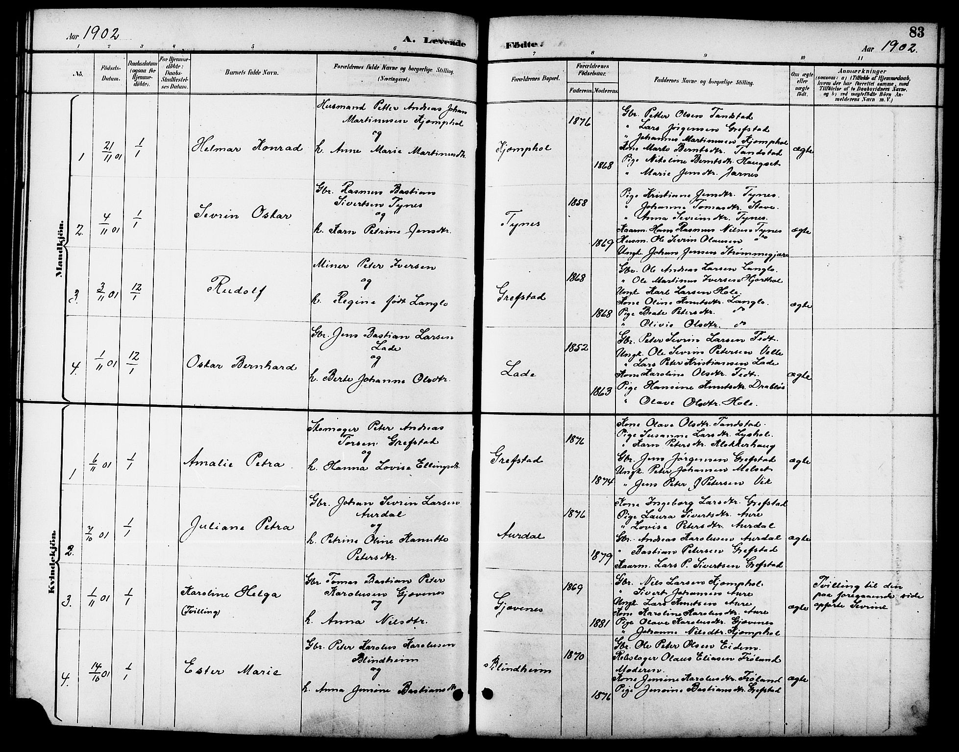 Ministerialprotokoller, klokkerbøker og fødselsregistre - Møre og Romsdal, SAT/A-1454/523/L0340: Parish register (copy) no. 523C03, 1892-1902, p. 83