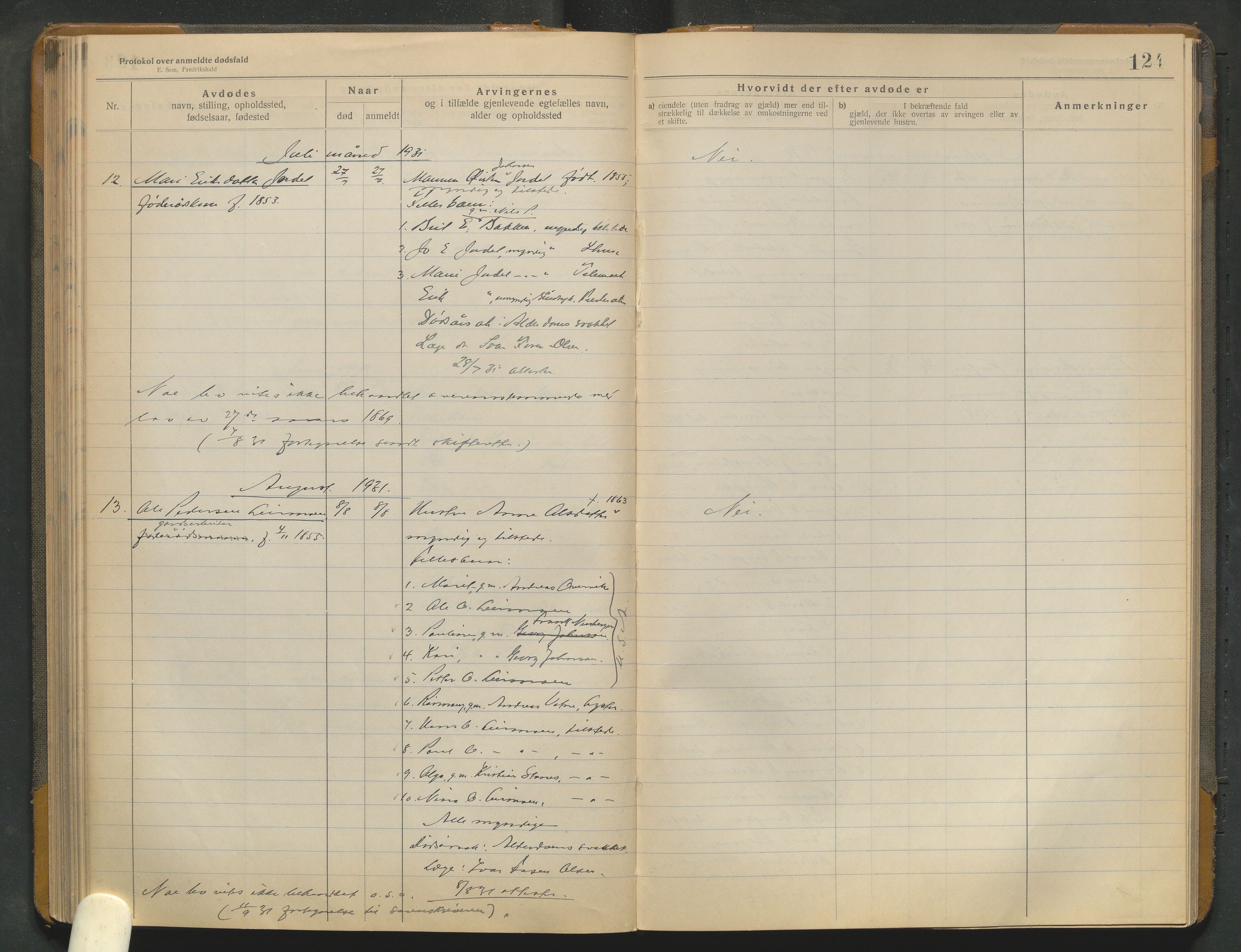 Lom lensmannskontor, AV/SAH-PGL-006/H/Ha/Haa/L0001/0004: Dødsfallsprotokoller / Dødsfallsprotokoll, 1922-1937, p. 124