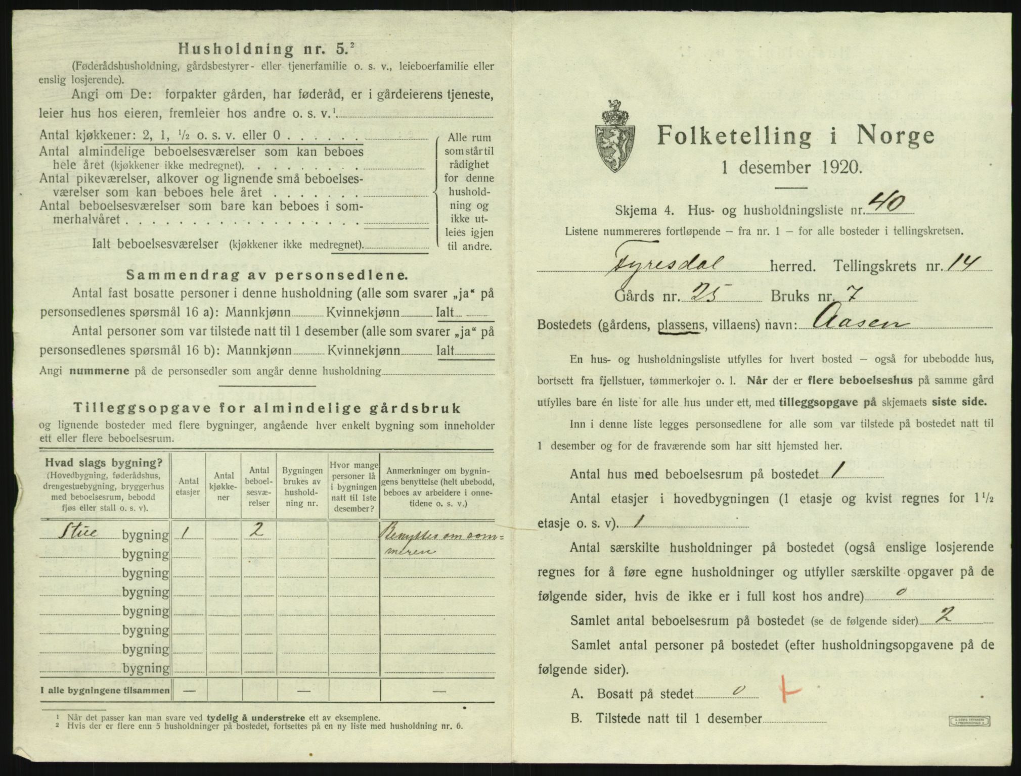 SAKO, 1920 census for Fyresdal, 1920, p. 963