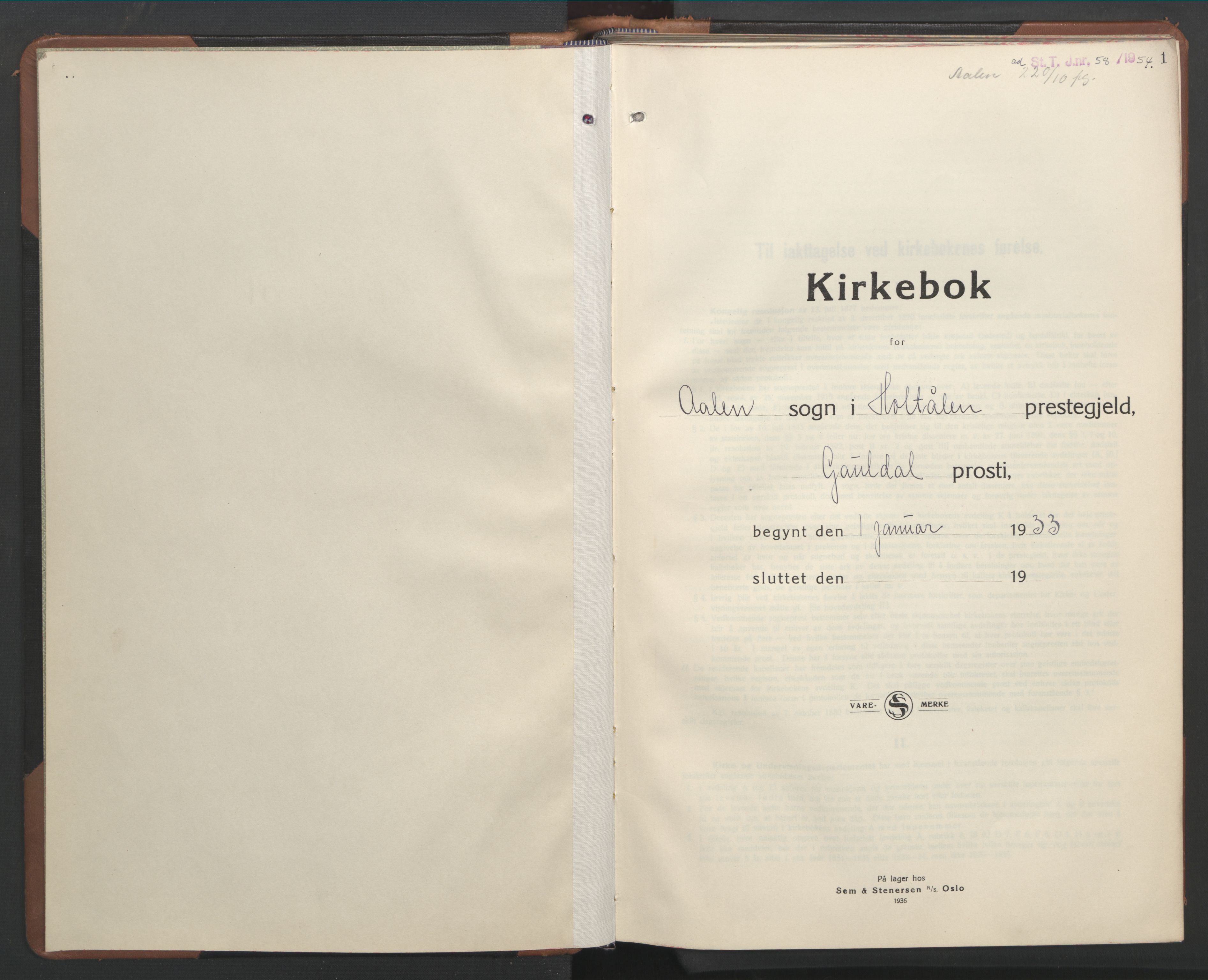 Ministerialprotokoller, klokkerbøker og fødselsregistre - Sør-Trøndelag, SAT/A-1456/686/L0986: Parish register (copy) no. 686C02, 1933-1950, p. 1