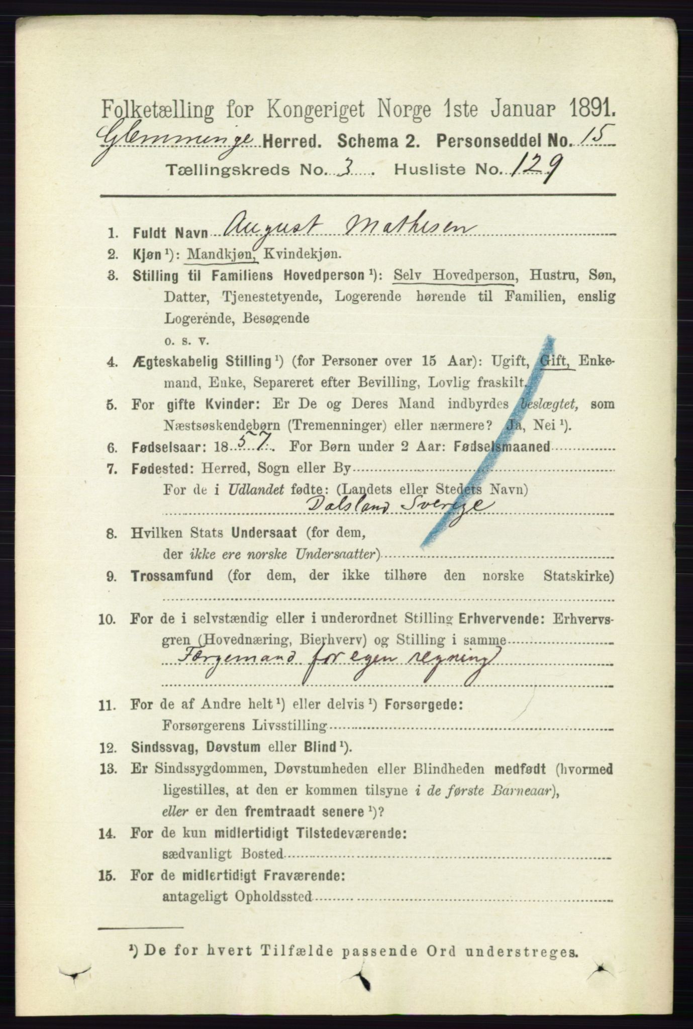 RA, 1891 census for 0132 Glemmen, 1891, p. 3219