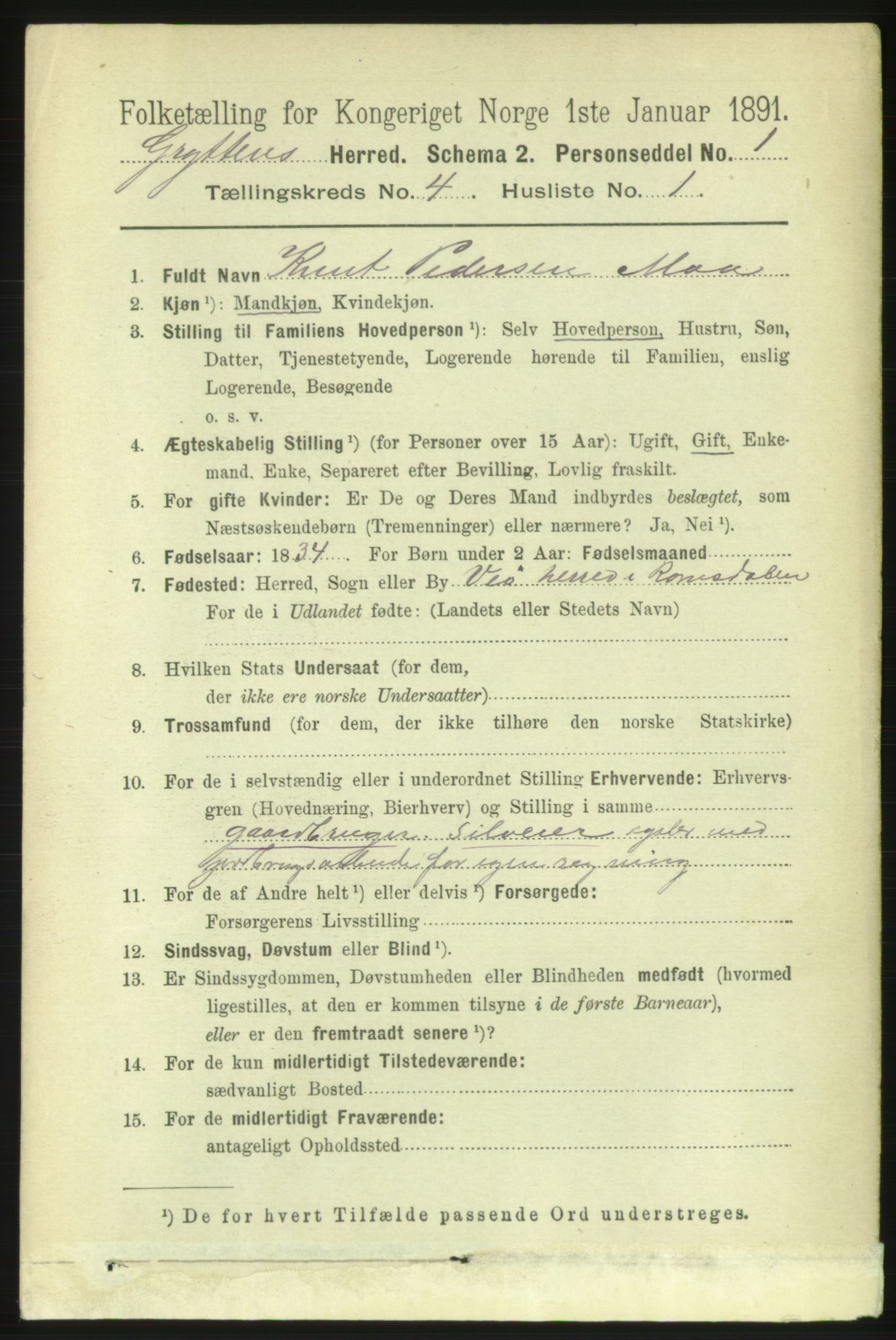 RA, 1891 census for 1539 Grytten, 1891, p. 1328