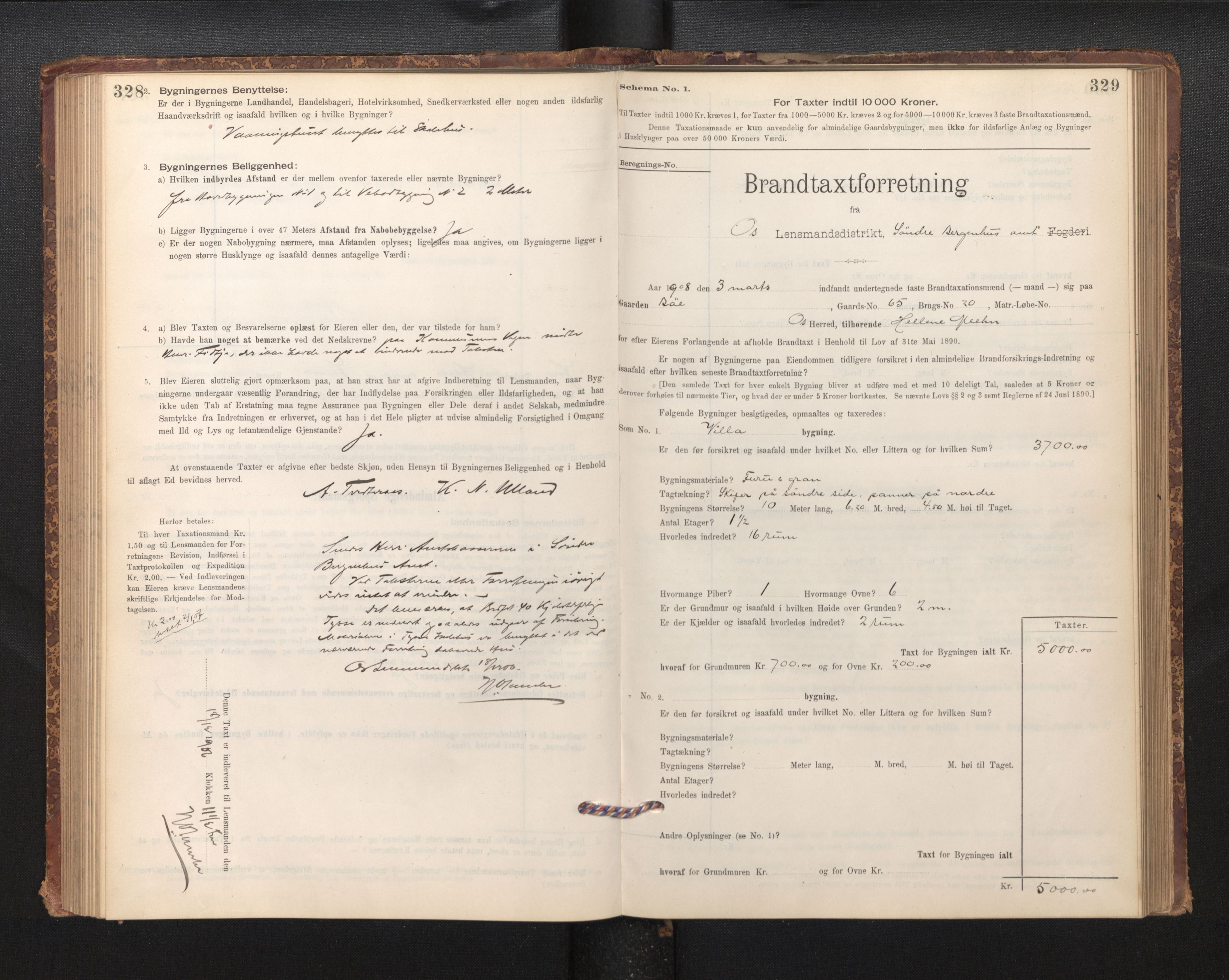 Lensmannen i Os, SAB/A-34101/0012/L0008: Branntakstprotokoll, skjematakst, 1894-1915, p. 328-329