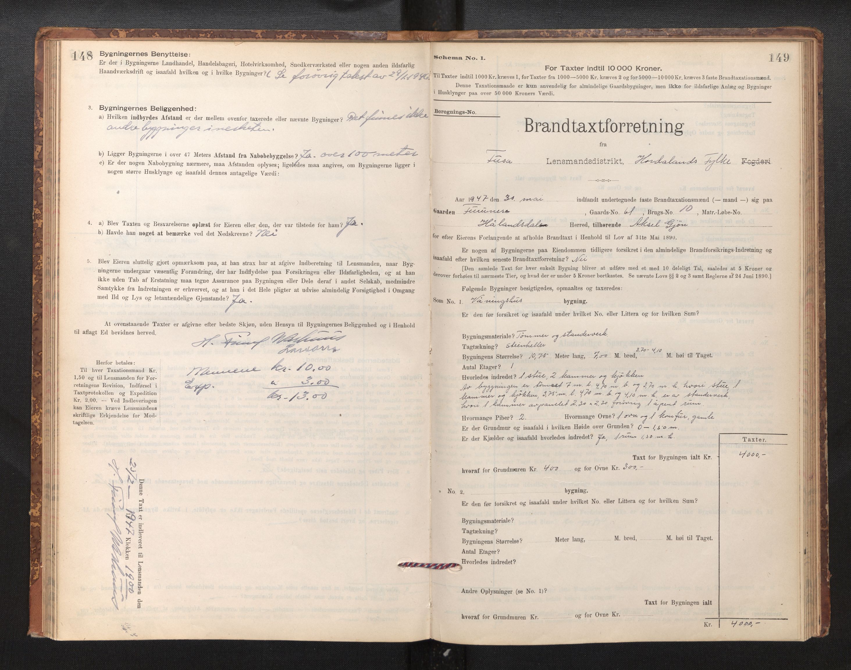 Lensmannen i Fusa, SAB/A-32401/1/0012/L0003: Branntakstprotokoll, skjematakst, 1895-1950, p. 148-149