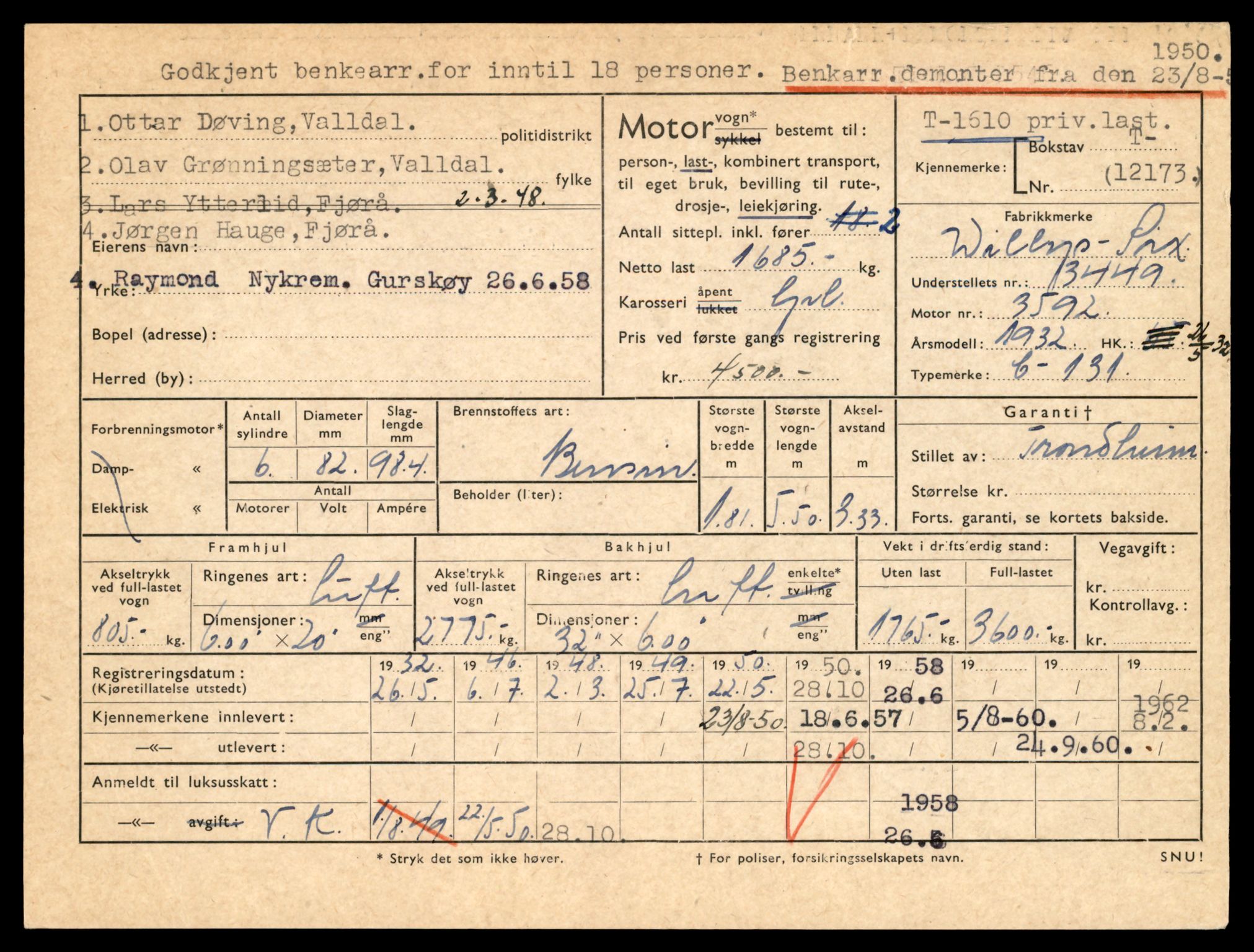 Møre og Romsdal vegkontor - Ålesund trafikkstasjon, SAT/A-4099/F/Fe/L0014: Registreringskort for kjøretøy T 1565 - T 1698, 1927-1998, p. 1079