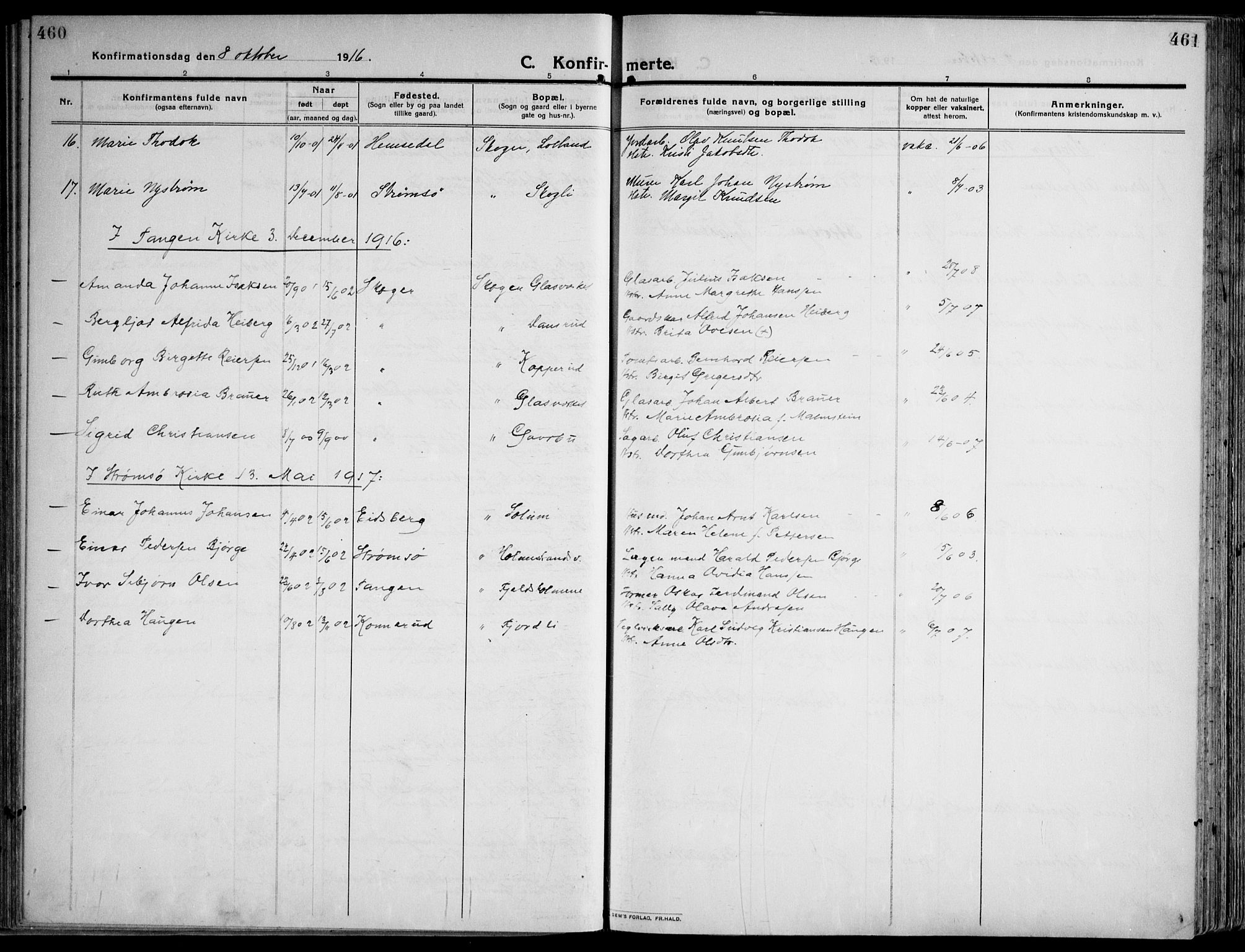 Skoger kirkebøker, AV/SAKO-A-59/F/Fa/L0007: Parish register (official) no. I 7, 1911-1936, p. 460-461