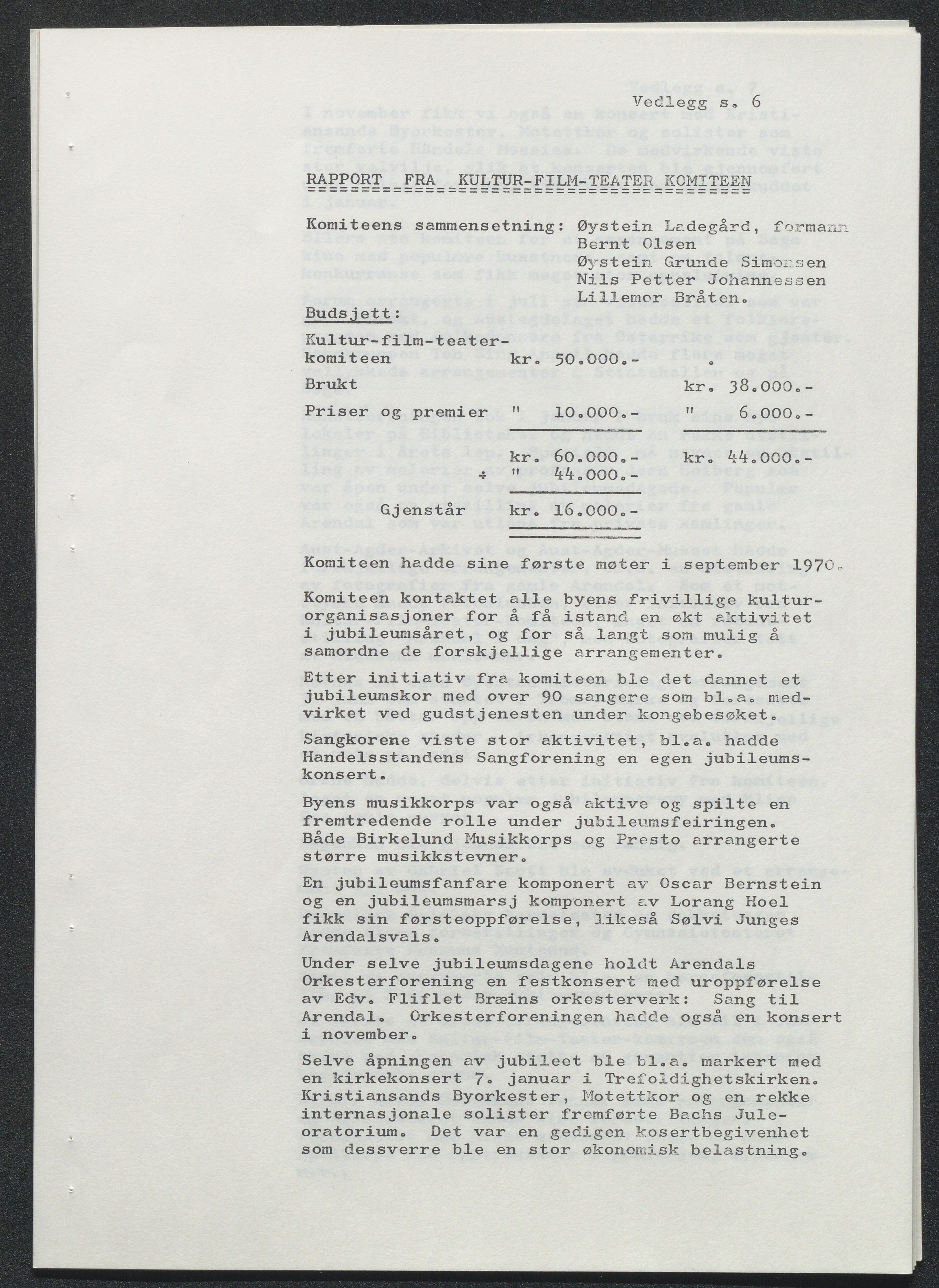 Byjubileet i Arendal 1973 , AAKS/KA0906-492a/E/E01/L0002: Arbeidsutvalget, 1970-1973