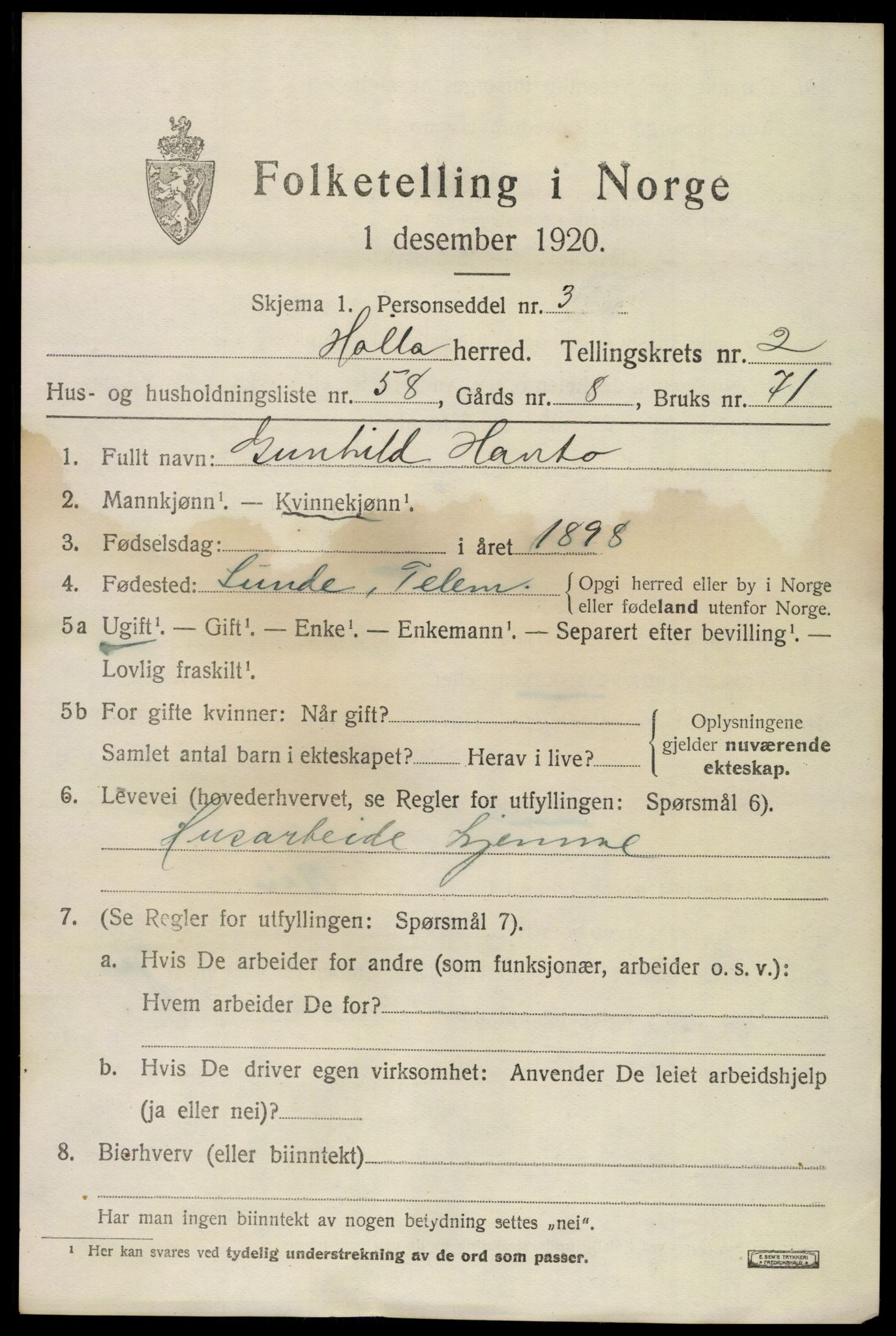 SAKO, 1920 census for Holla, 1920, p. 2369
