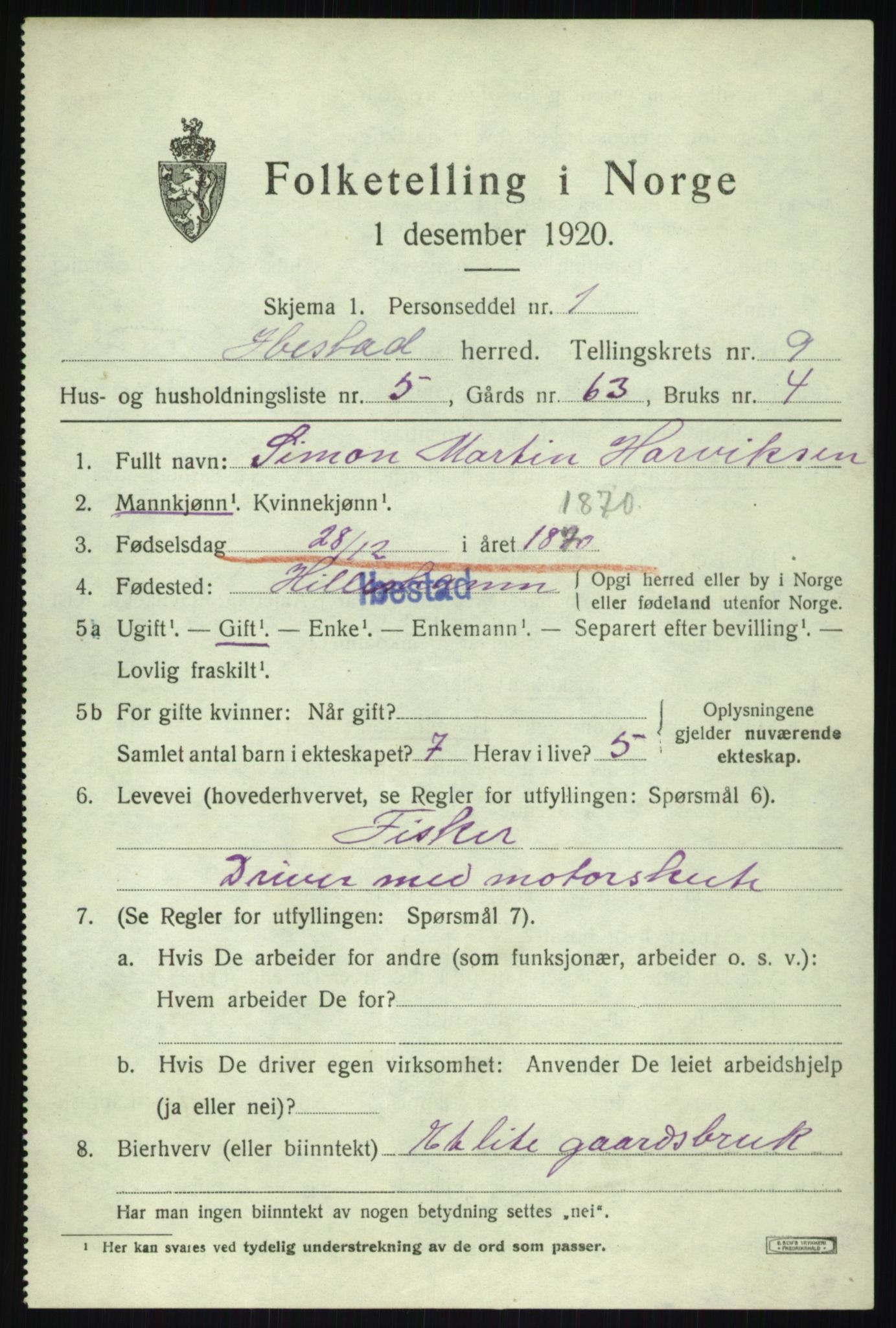 SATØ, 1920 census for Ibestad, 1920, p. 5479