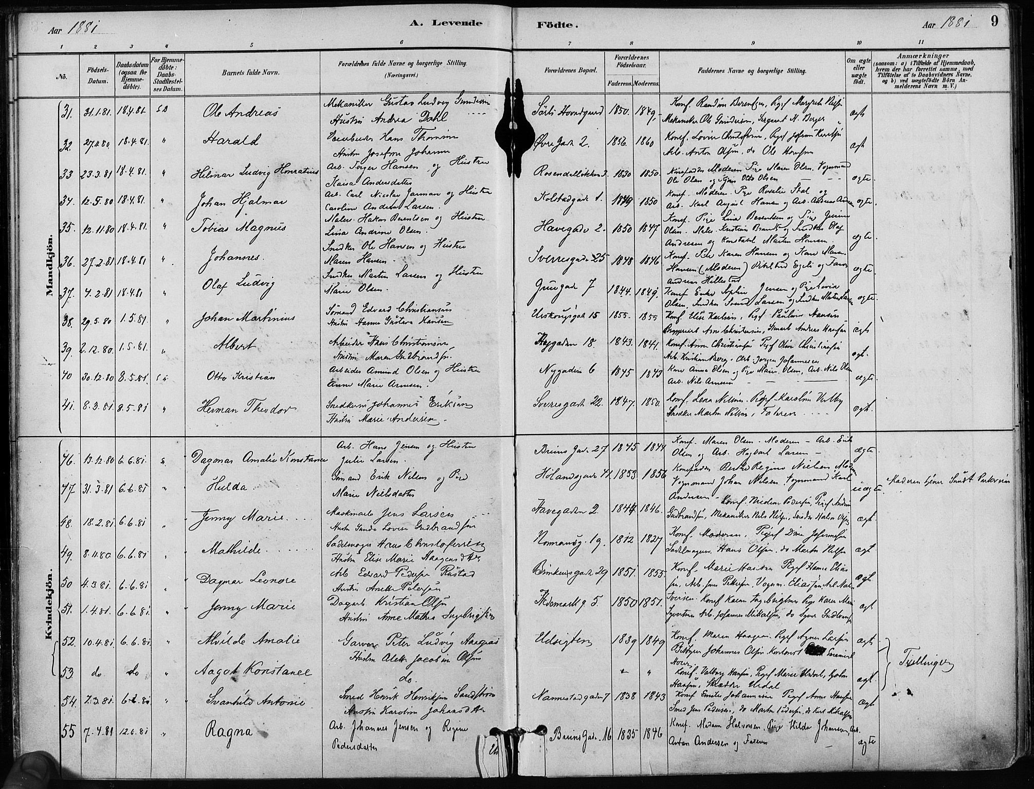 Kampen prestekontor Kirkebøker, SAO/A-10853/F/Fa/L0001: Parish register (official) no. I 1, 1880-1886, p. 9