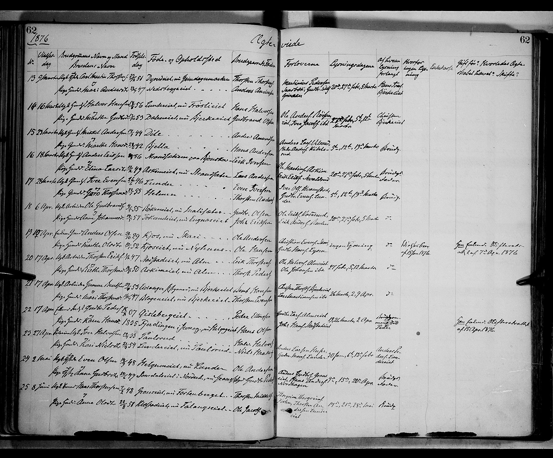 Gran prestekontor, SAH/PREST-112/H/Ha/Haa/L0013: Parish register (official) no. 13, 1875-1879, p. 62