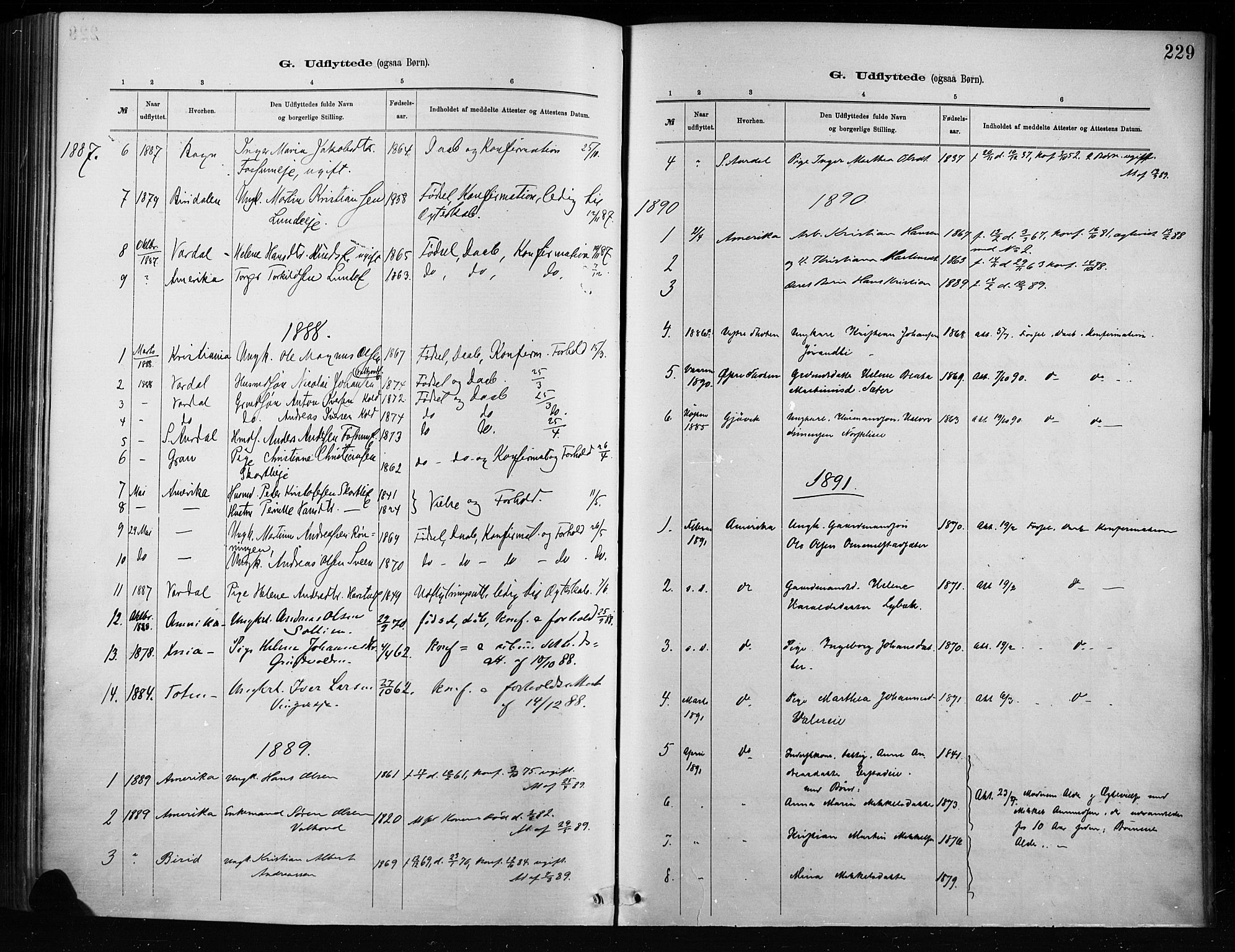 Nordre Land prestekontor, SAH/PREST-124/H/Ha/Haa/L0004: Parish register (official) no. 4, 1882-1896, p. 229
