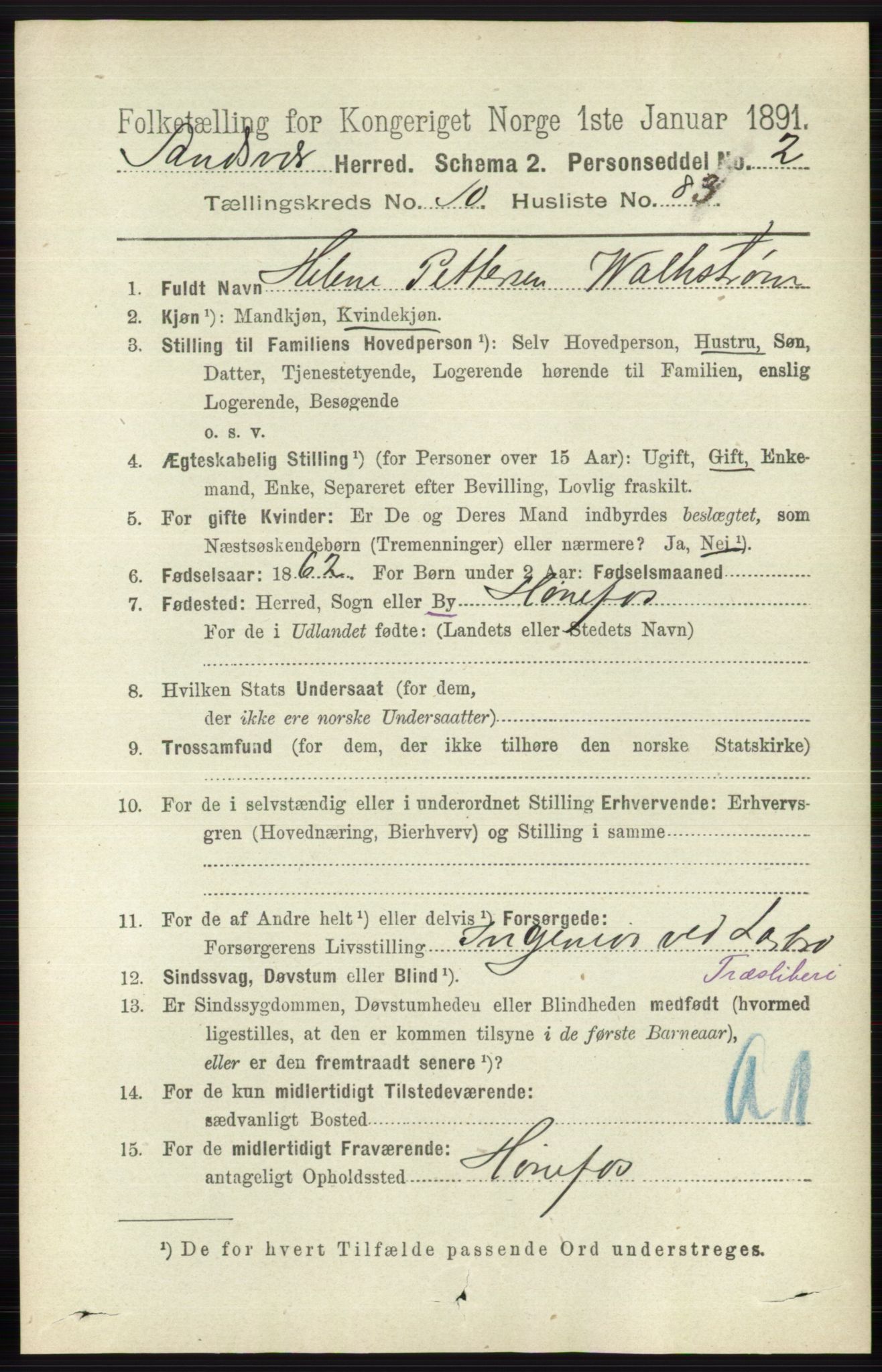 RA, 1891 census for 0629 Sandsvær, 1891, p. 5468