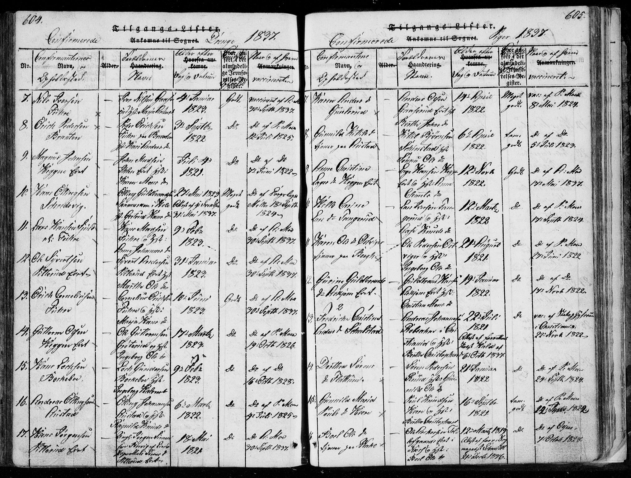 Modum kirkebøker, AV/SAKO-A-234/F/Fa/L0006: Parish register (official) no. 6, 1832-1841, p. 604-605