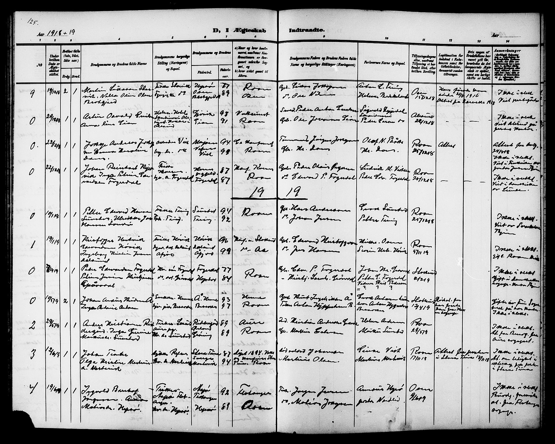 Ministerialprotokoller, klokkerbøker og fødselsregistre - Sør-Trøndelag, SAT/A-1456/657/L0717: Parish register (copy) no. 657C04, 1904-1923, p. 125
