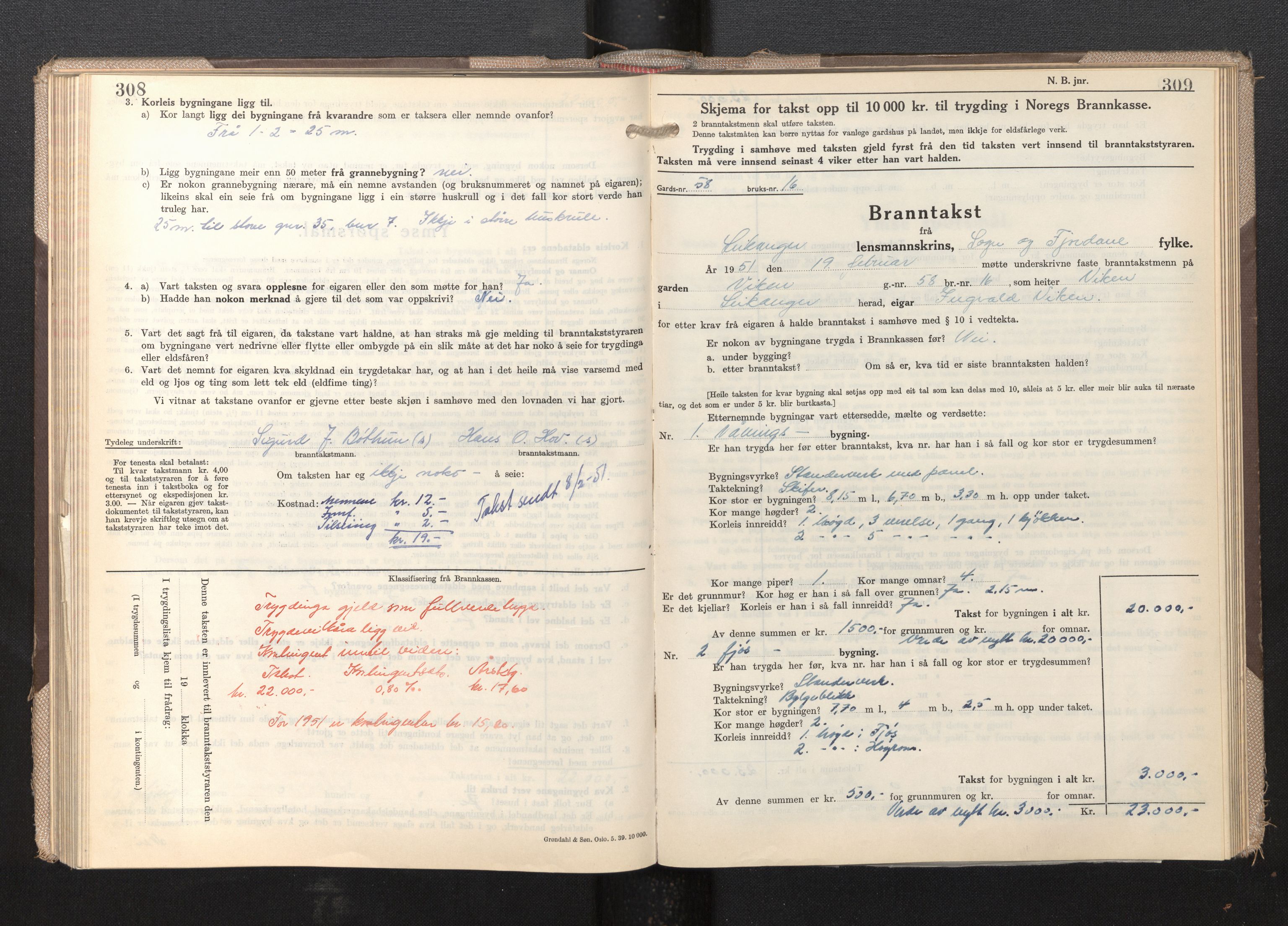 Lensmannen i Leikanger, AV/SAB-A-29201/0012/L0009: Branntakstprotokoll, skjematakst, 1946-1952, p. 308-309