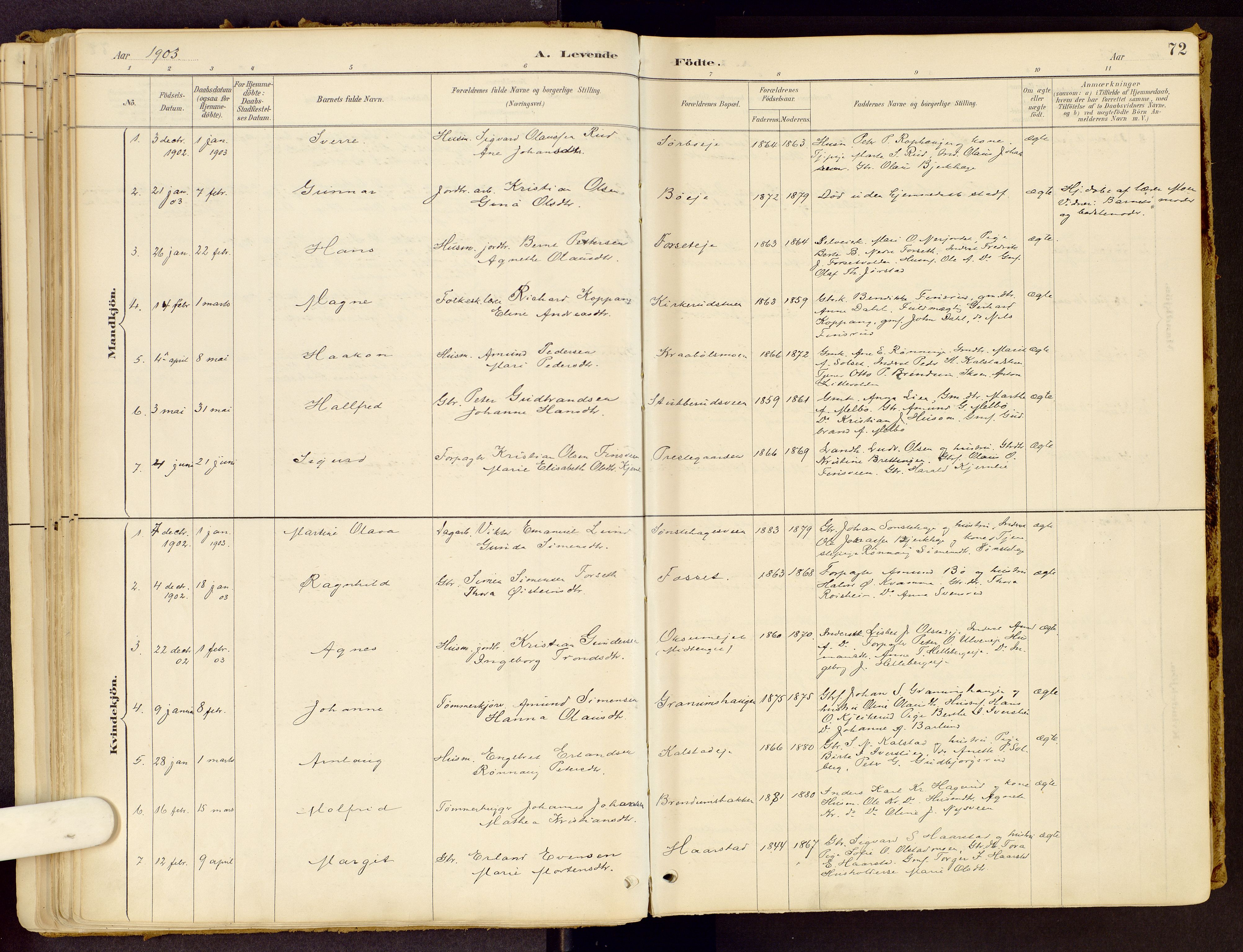 Vestre Gausdal prestekontor, SAH/PREST-094/H/Ha/Haa/L0001: Parish register (official) no. 1, 1887-1914, p. 72