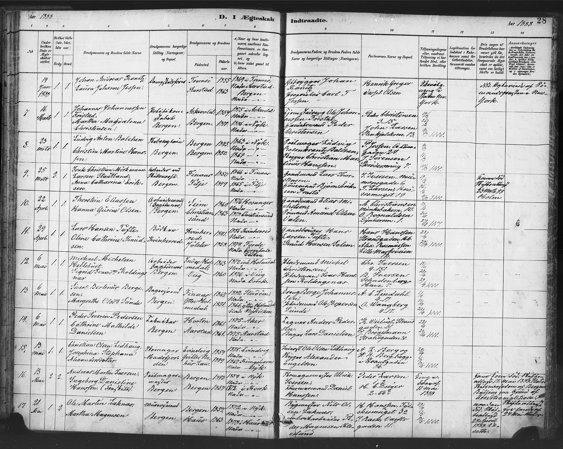 Nykirken Sokneprestembete, AV/SAB-A-77101/H/Haa/L0033: Parish register (official) no. D 3, 1884-1895, p. 28