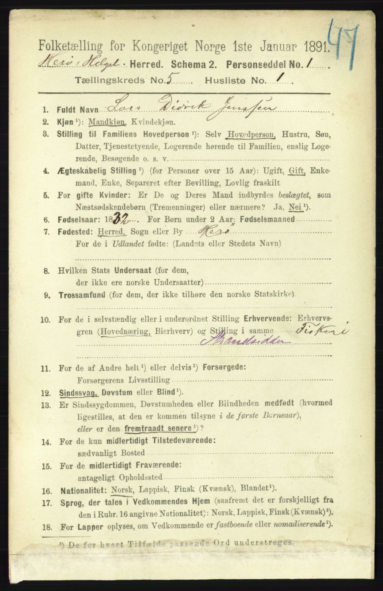 RA, 1891 census for 1818 Herøy, 1891, p. 1400