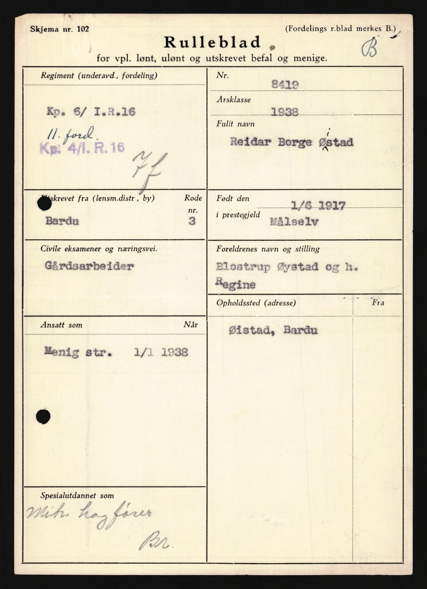 Forsvaret, Troms infanteriregiment nr. 16, AV/RA-RAFA-3146/P/Pa/L0022: Rulleblad for regimentets menige mannskaper, årsklasse 1938, 1938, p. 1703