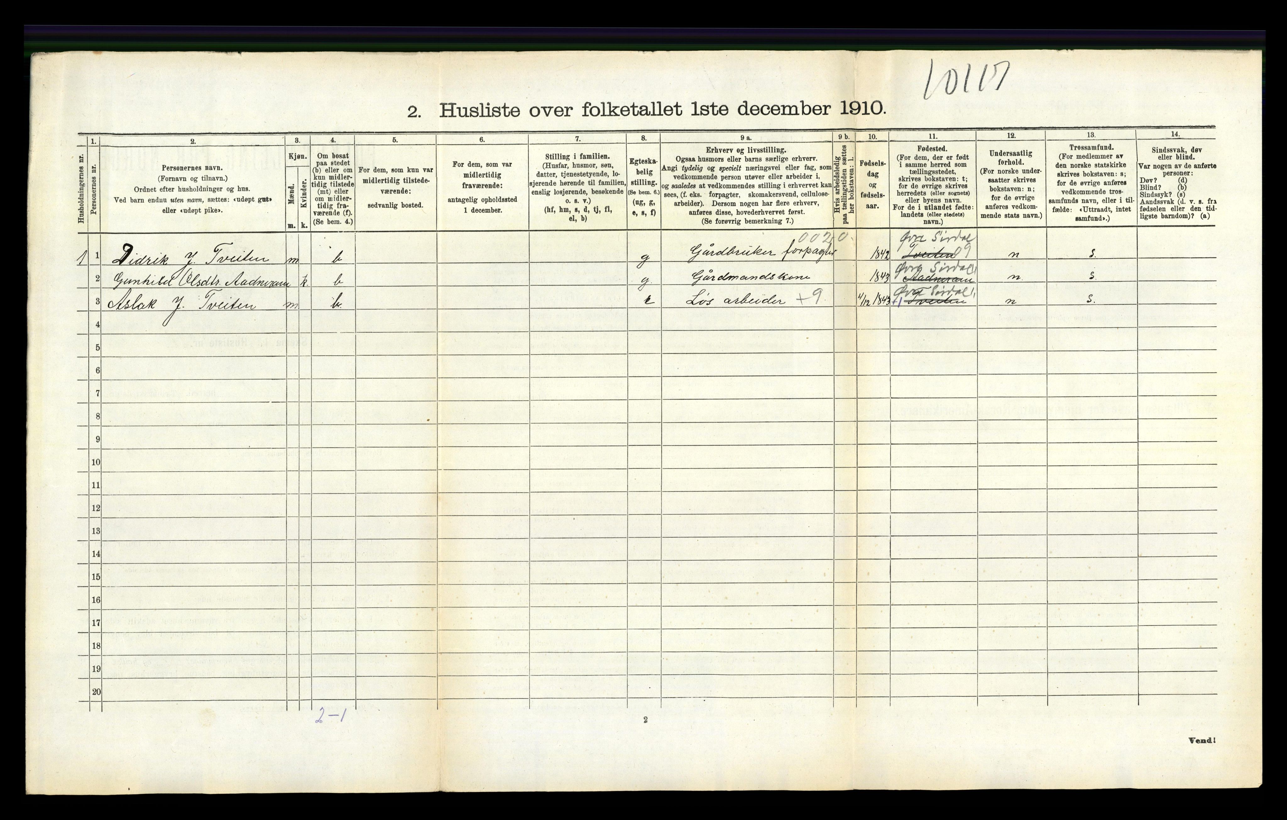 RA, 1910 census for Tonstad, 1910, p. 91