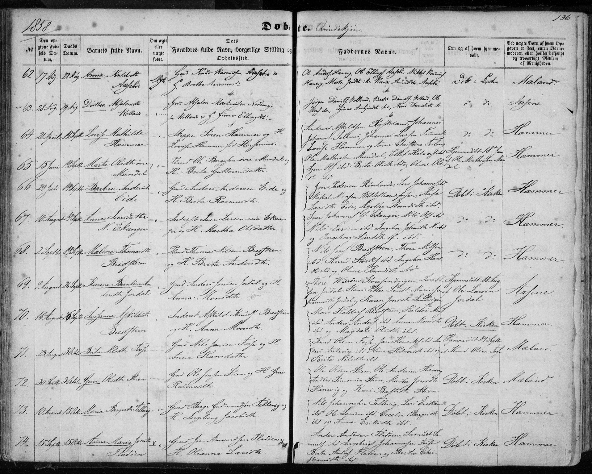 Hamre sokneprestembete, AV/SAB-A-75501/H/Ha/Haa/Haaa/L0014: Parish register (official) no. A 14, 1858-1872, p. 136