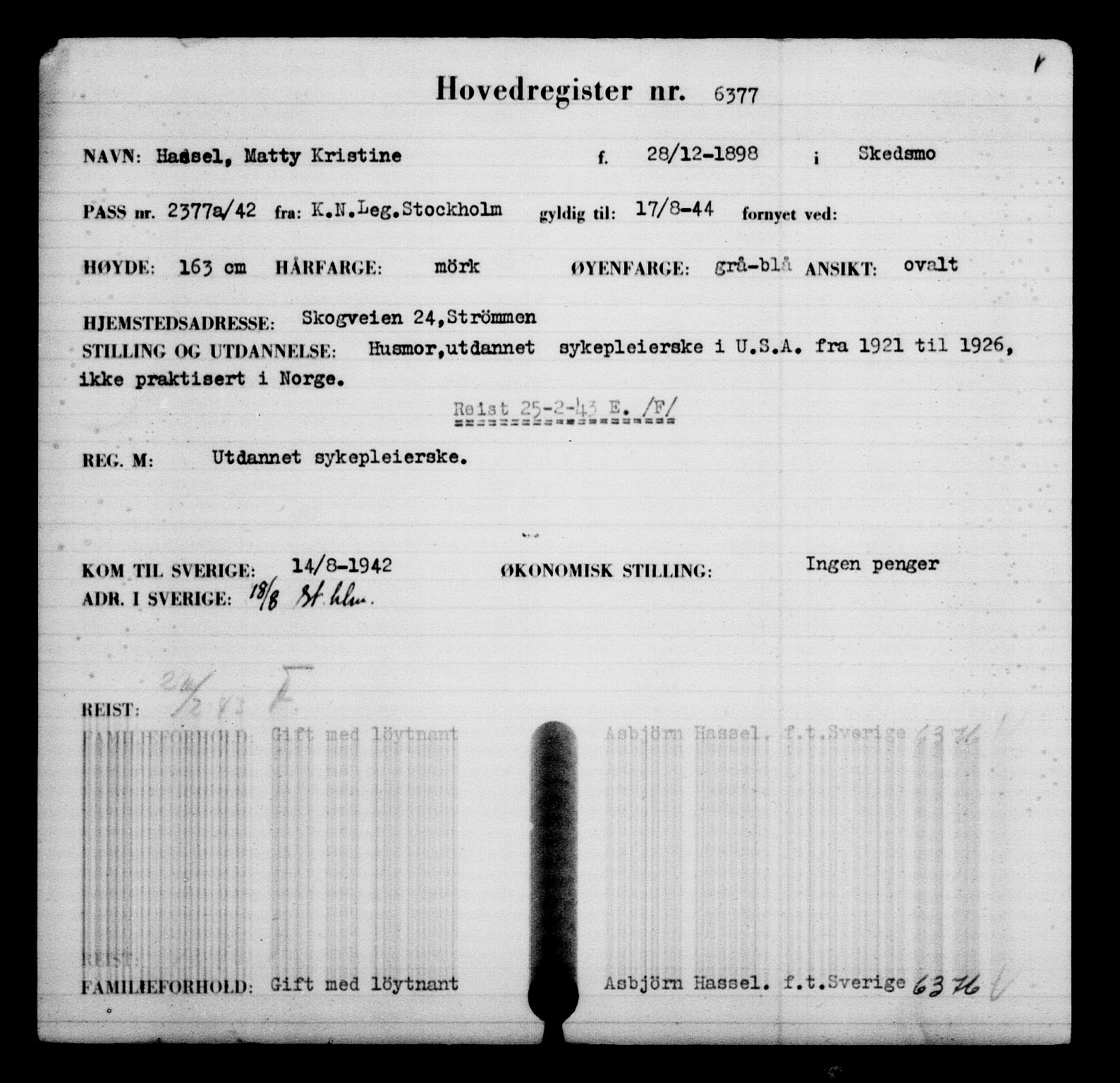 Utenriksstasjonene, Legasjonen i Stockholm, Flyktningkontoret, AV/RA-S-6753/V/Va/L0004: Kjesäterkartoteket, flyktninger med registreringsnr. 3496-6610, 1940-1945, p. 3408