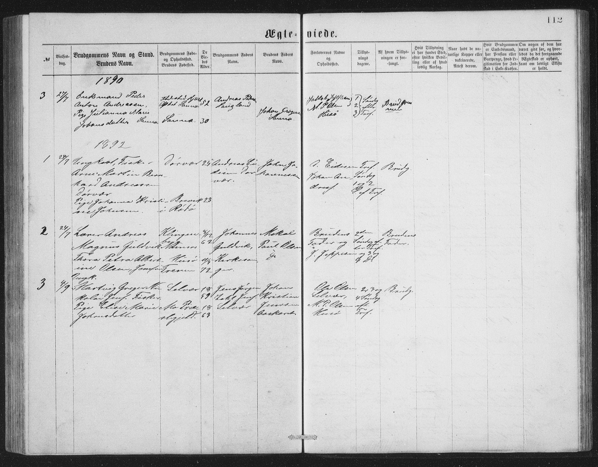 Ministerialprotokoller, klokkerbøker og fødselsregistre - Nordland, AV/SAT-A-1459/840/L0582: Parish register (copy) no. 840C02, 1874-1900, p. 112