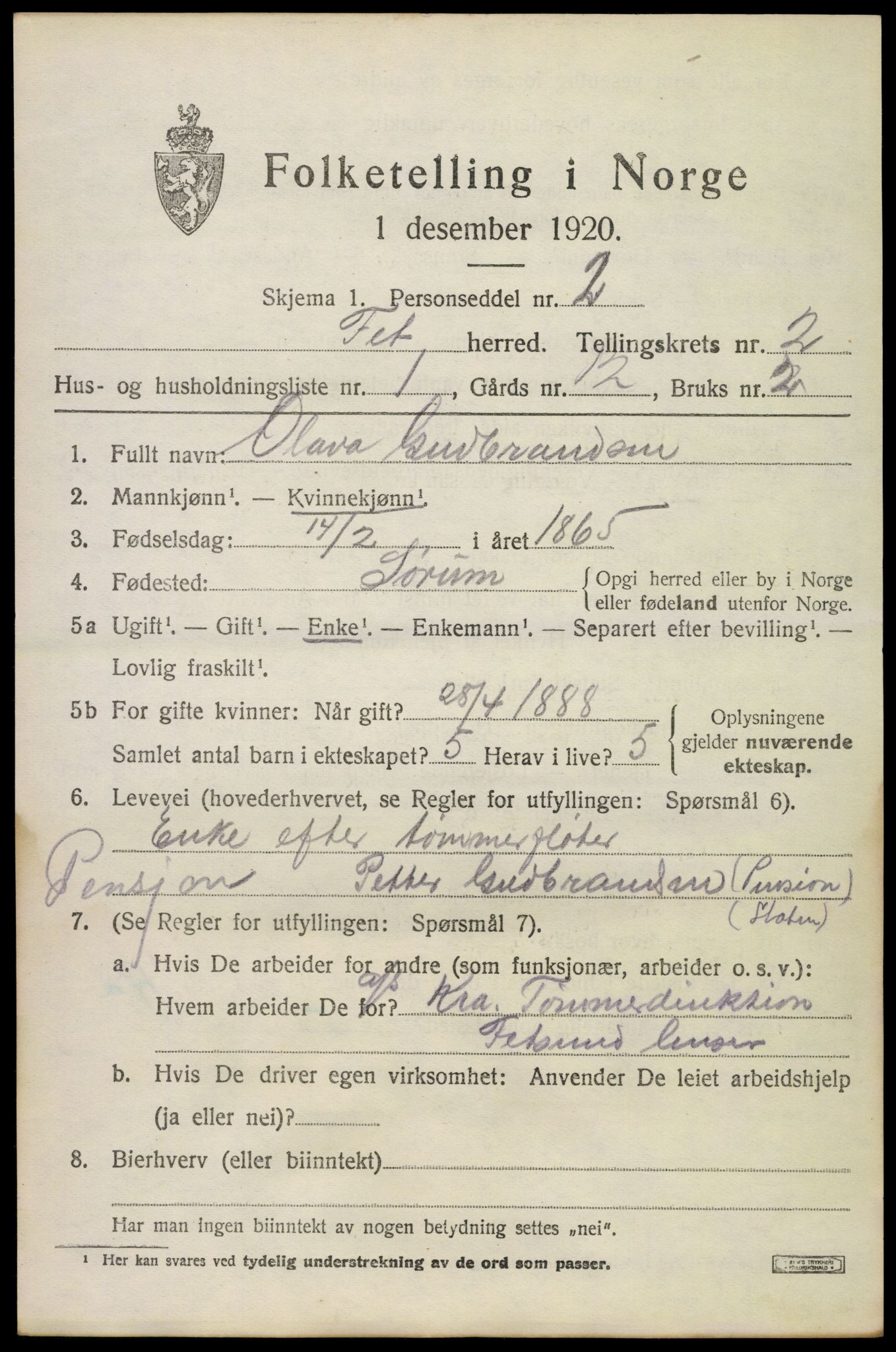 SAO, 1920 census for Fet, 1920, p. 2690