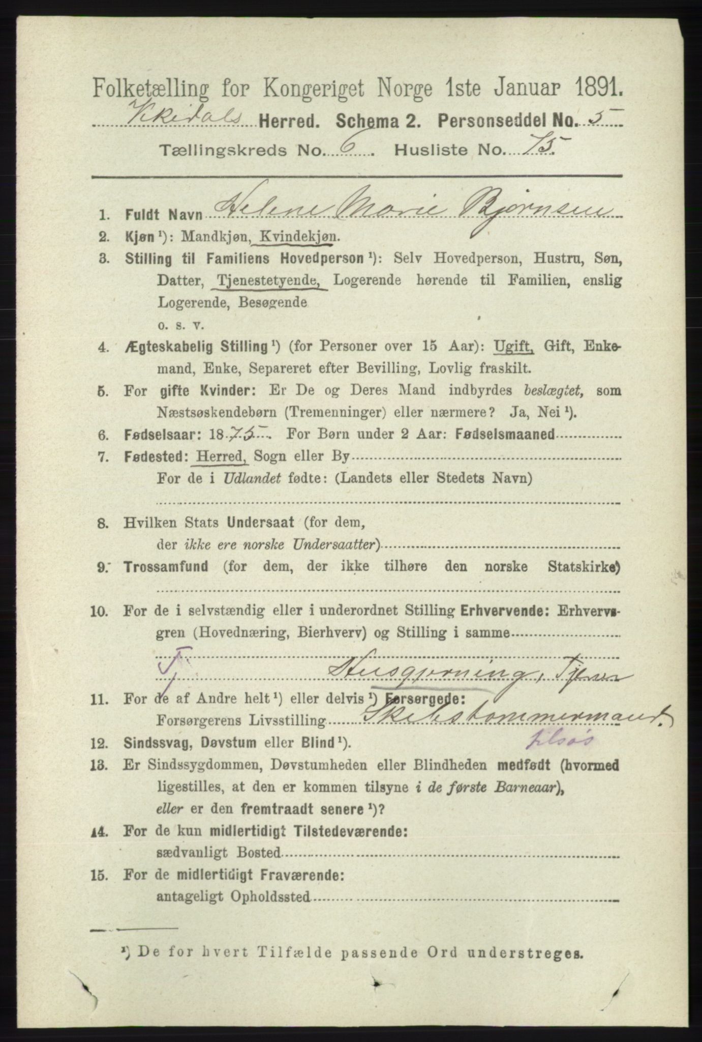 RA, 1891 census for 1157 Vikedal, 1891, p. 1973