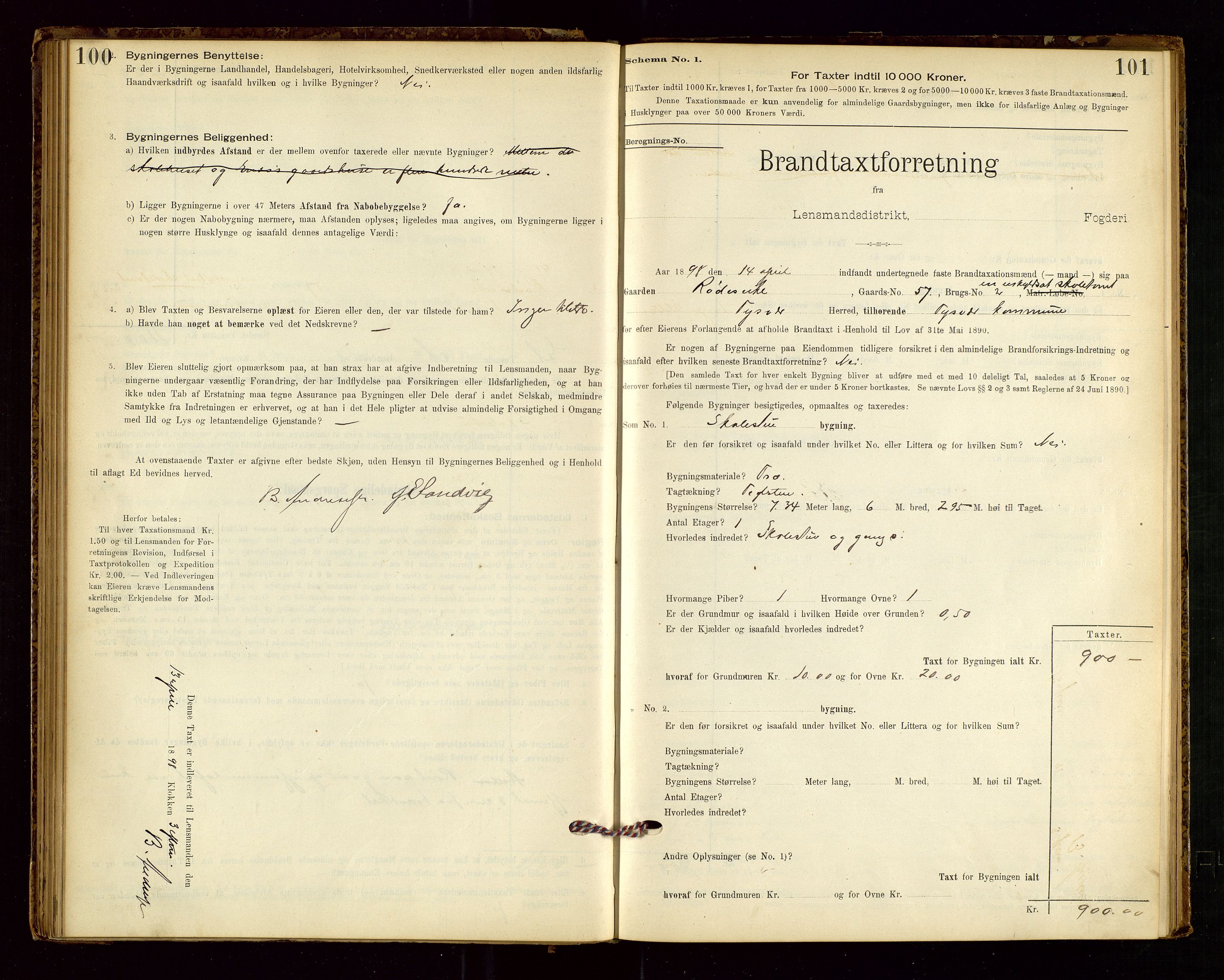 Tysvær lensmannskontor, AV/SAST-A-100192/Gob/L0001: "Brandtaxationsprotokol for Tysvær Lensmandsdistrikt Ryfylke Fogderi", 1894-1916, p. 100-101