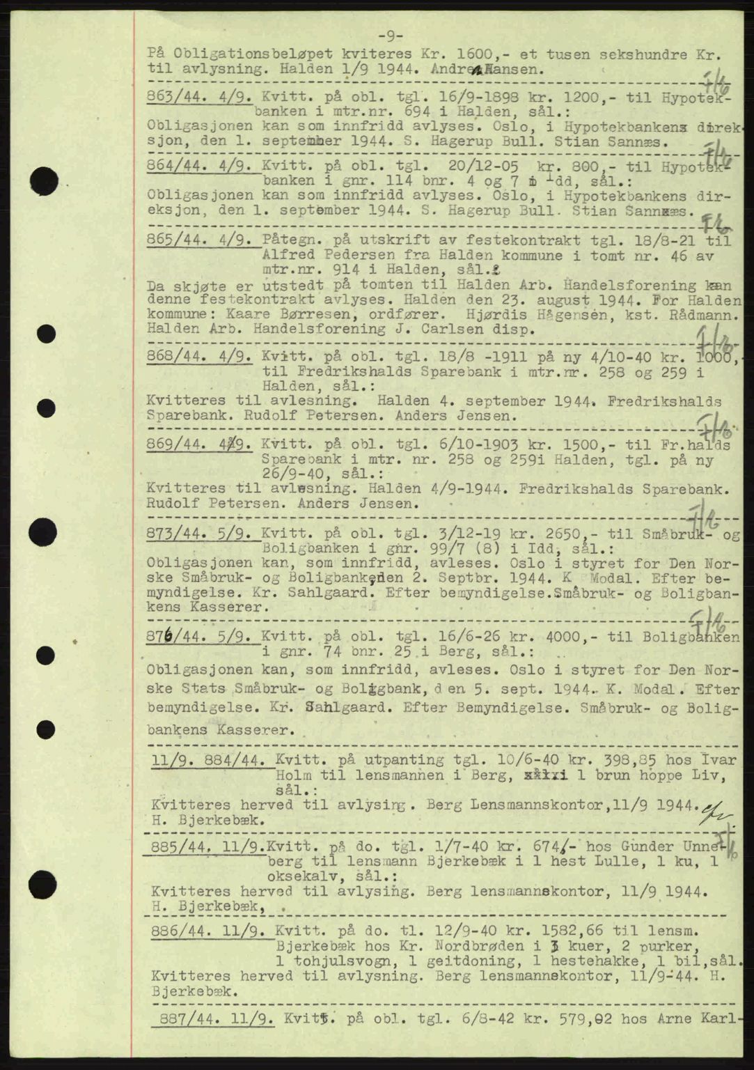 Idd og Marker sorenskriveri, AV/SAO-A-10283/G/Gb/Gbc/L0002: Mortgage book no. B4-9a, 1939-1945, Diary no: : 863/1944