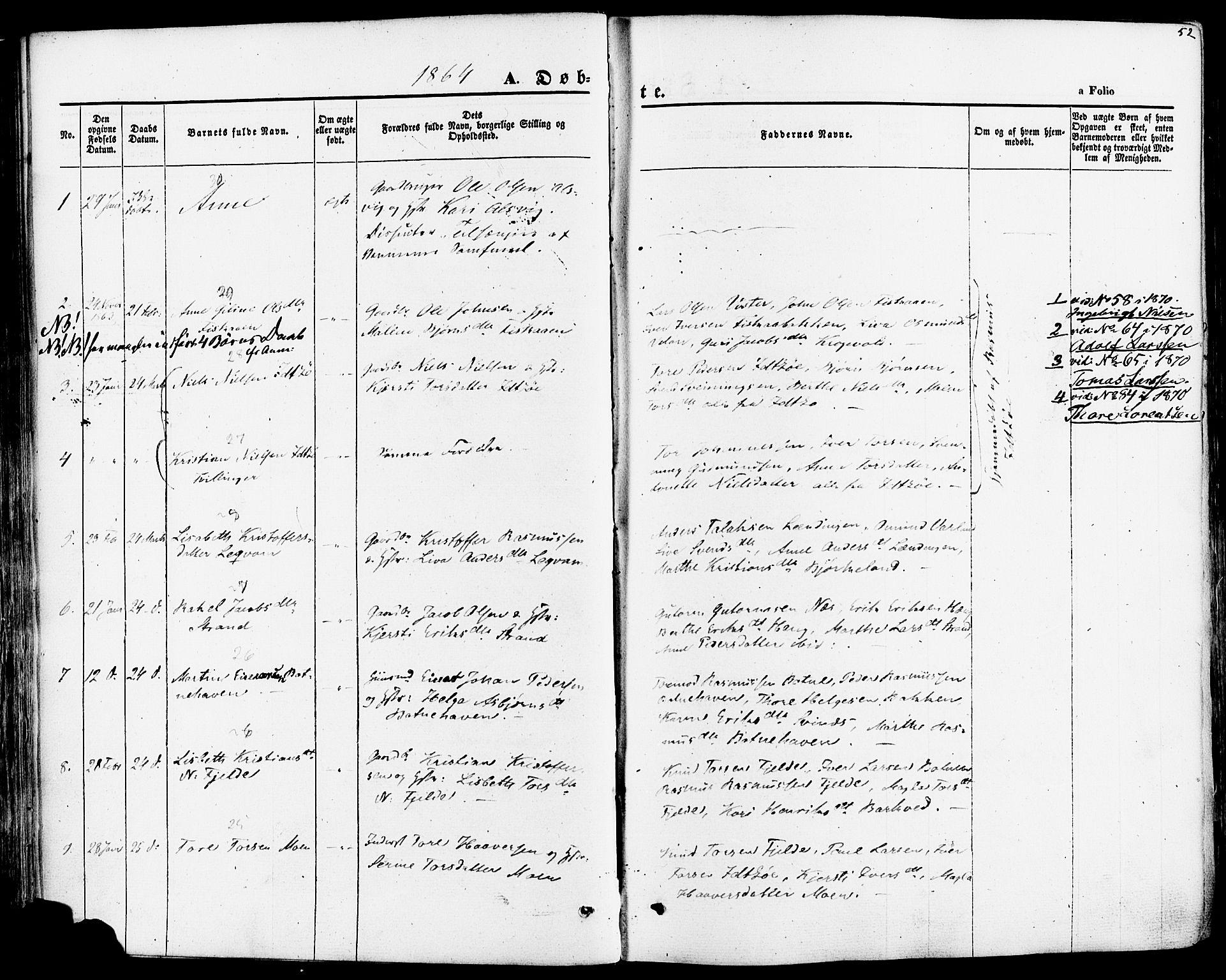 Strand sokneprestkontor, SAST/A-101828/H/Ha/Haa/L0007: Parish register (official) no. A 7, 1855-1881, p. 52