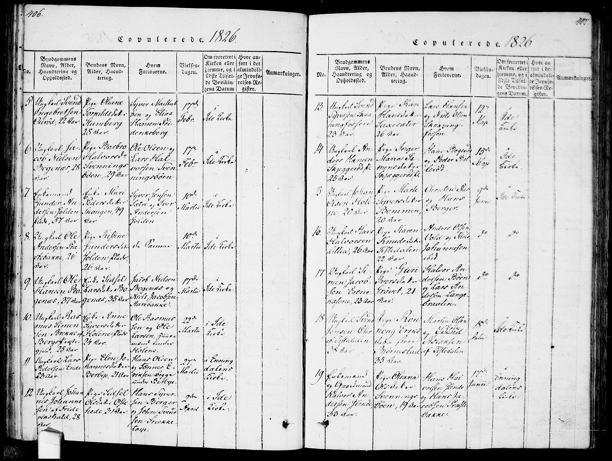 Idd prestekontor Kirkebøker, AV/SAO-A-10911/F/Fc/L0002: Parish register (official) no. III 2, 1815-1831, p. 406-407