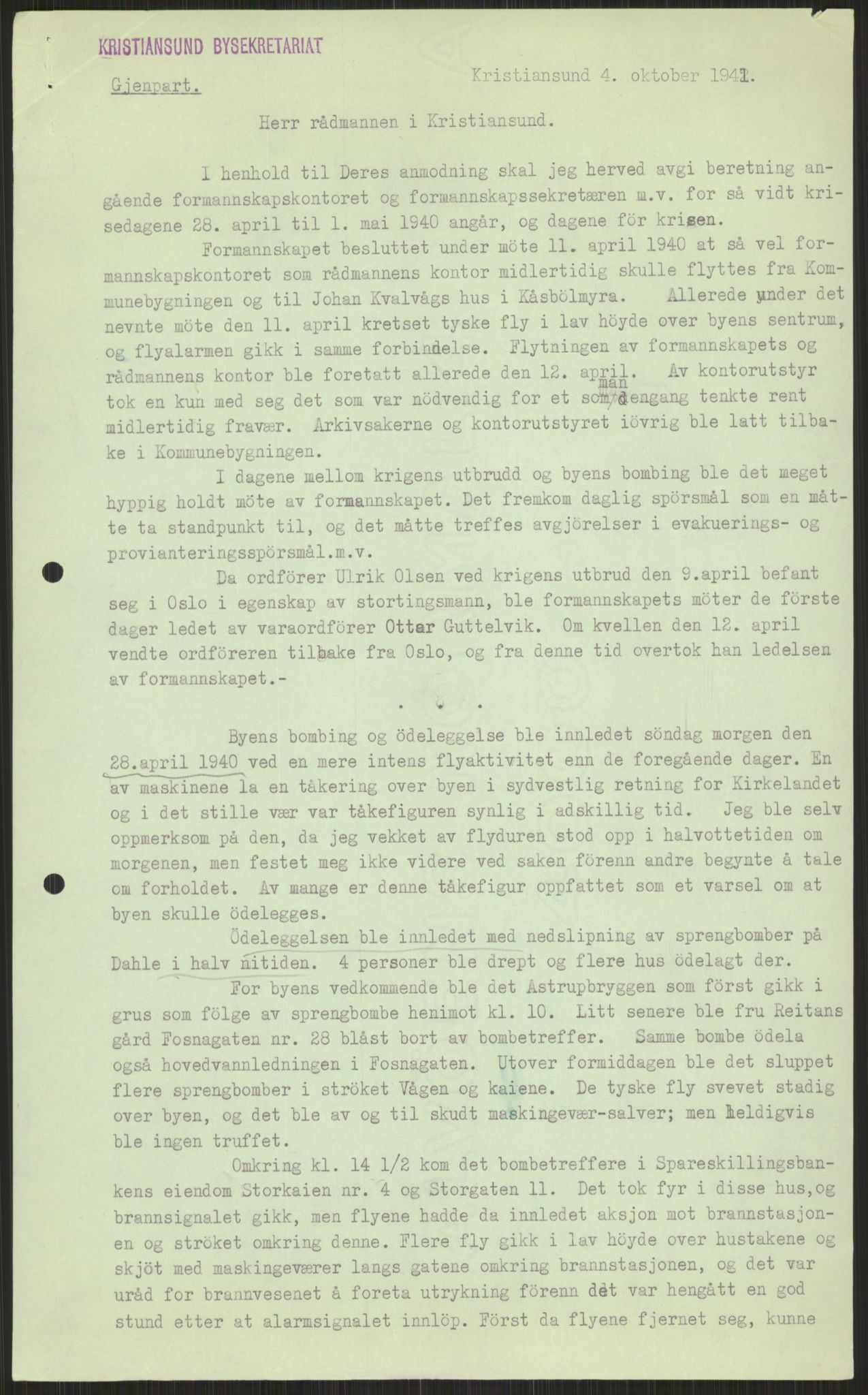 Forsvaret, Forsvarets krigshistoriske avdeling, AV/RA-RAFA-2017/Y/Ya/L0015: II-C-11-31 - Fylkesmenn.  Rapporter om krigsbegivenhetene 1940., 1940, p. 637